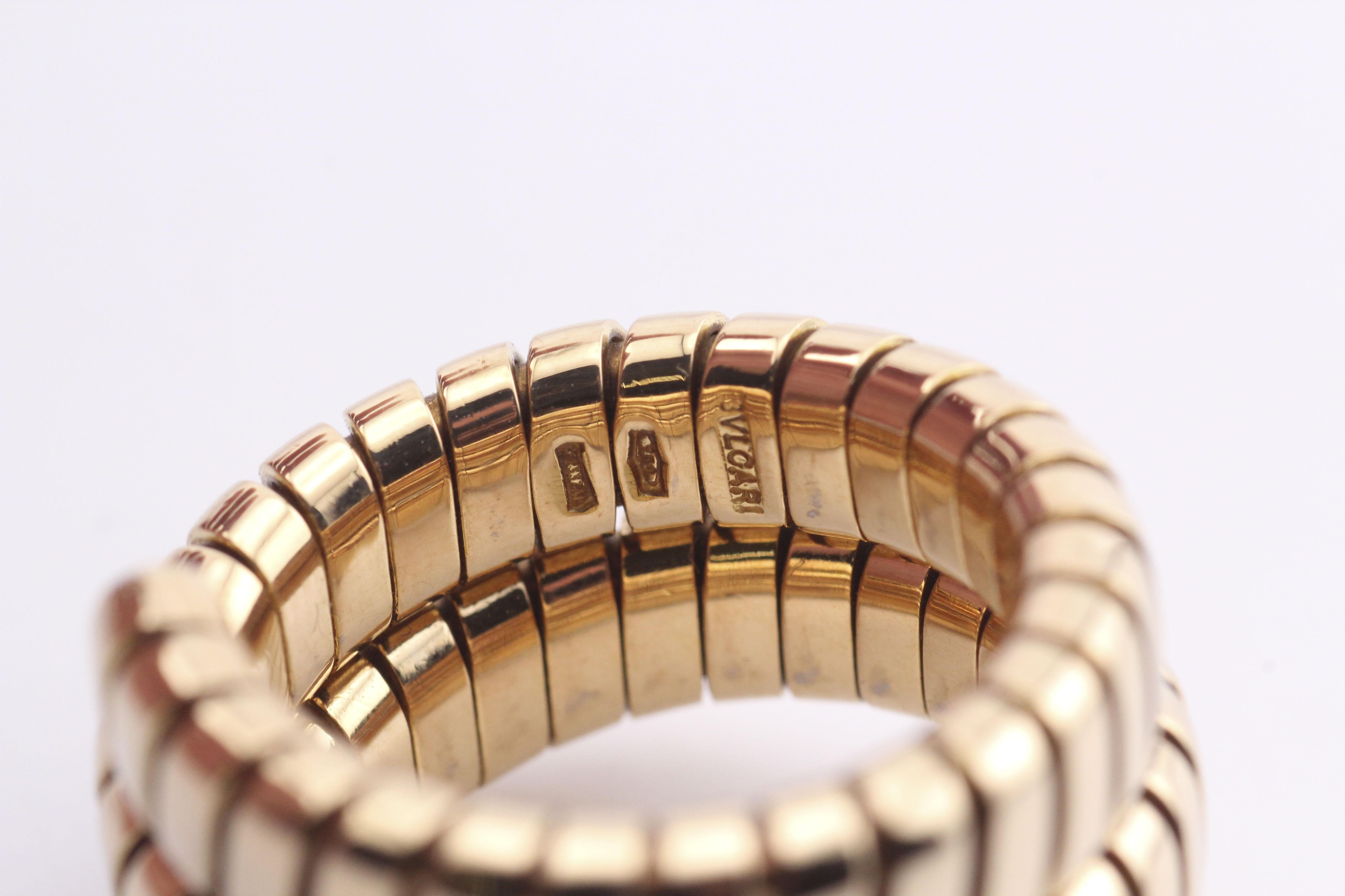 Bulgari Tubogas 18K Yellow Gold Flexible Snake Ring Size 5.5 For Sale 2