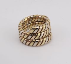 Bulgari Tubogas 3 Color 18K Gold Flexible Snake Ring Size 6.5