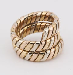 Bulgari Tubogas 3 Color 18K Gold Flexible Snake Ring Size 6.5