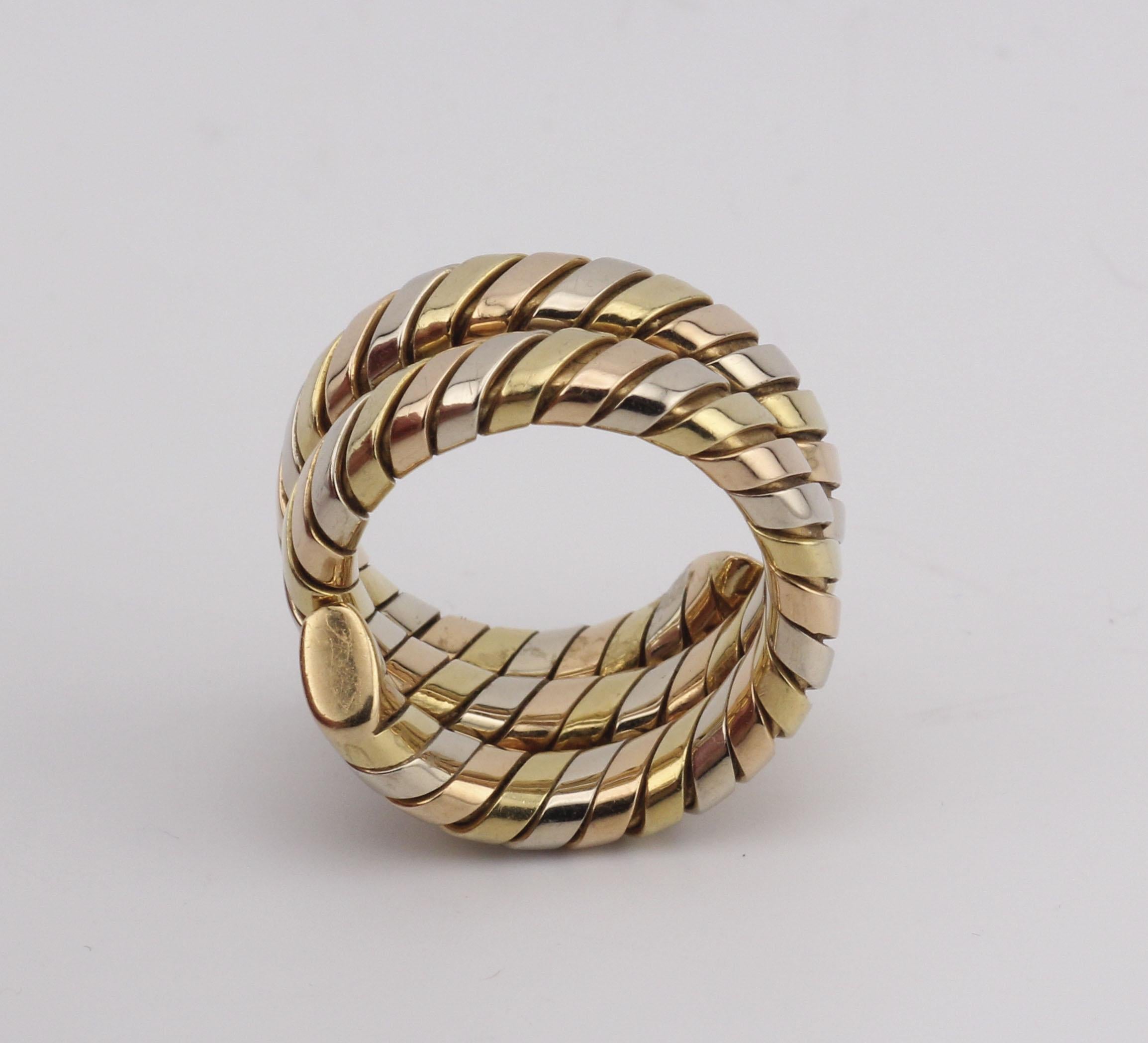 Bulgari Tubogas 3 Color 18K Gold Flexible Snake Ring Size 6.5 1