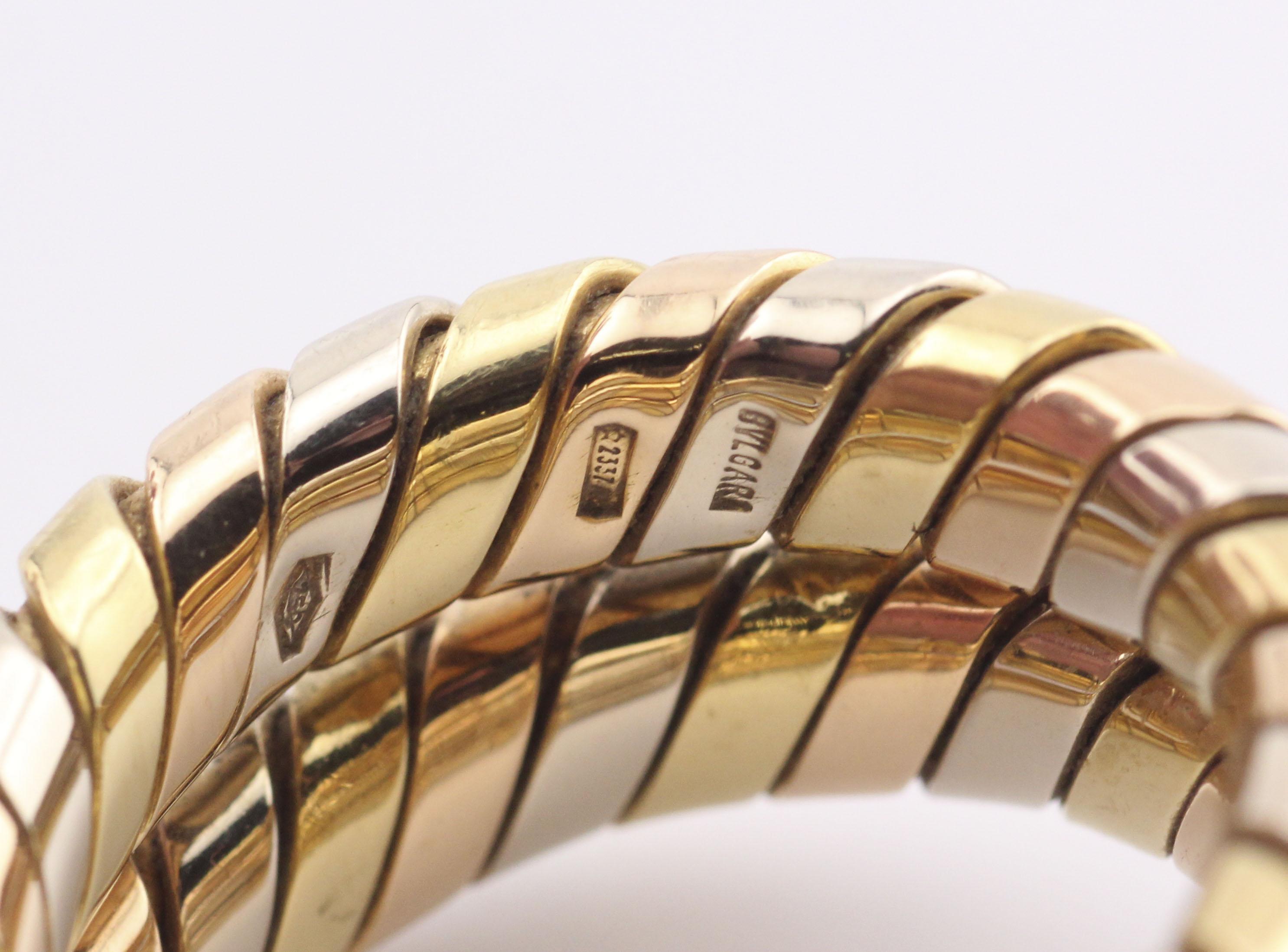 Bulgari Tubogas 3 Color 18K Gold Flexible Snake Ring Size 6.5 2