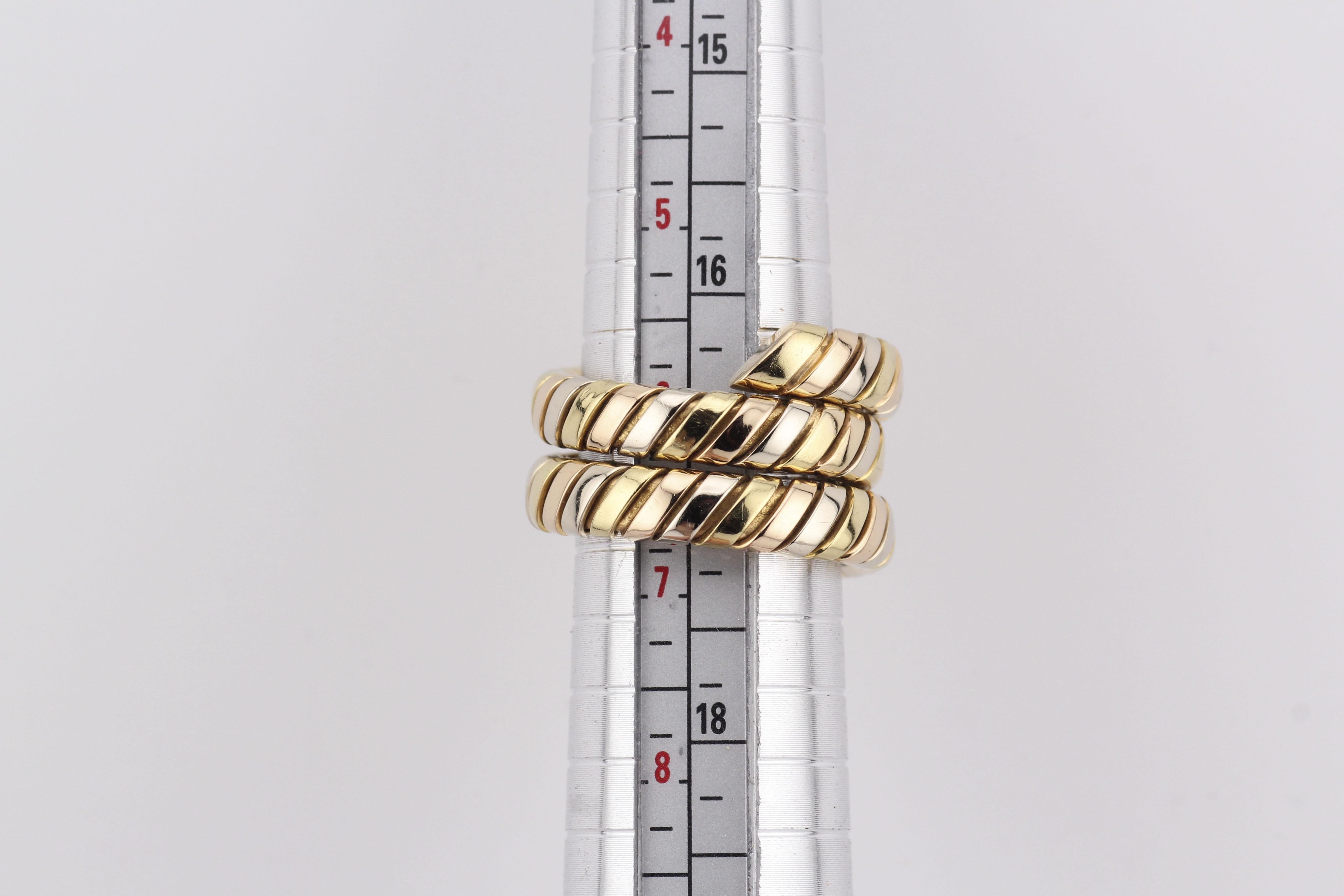 Bulgari Tubogas 3 Color 18K Gold Flexible Snake Ring Size 6.5 3