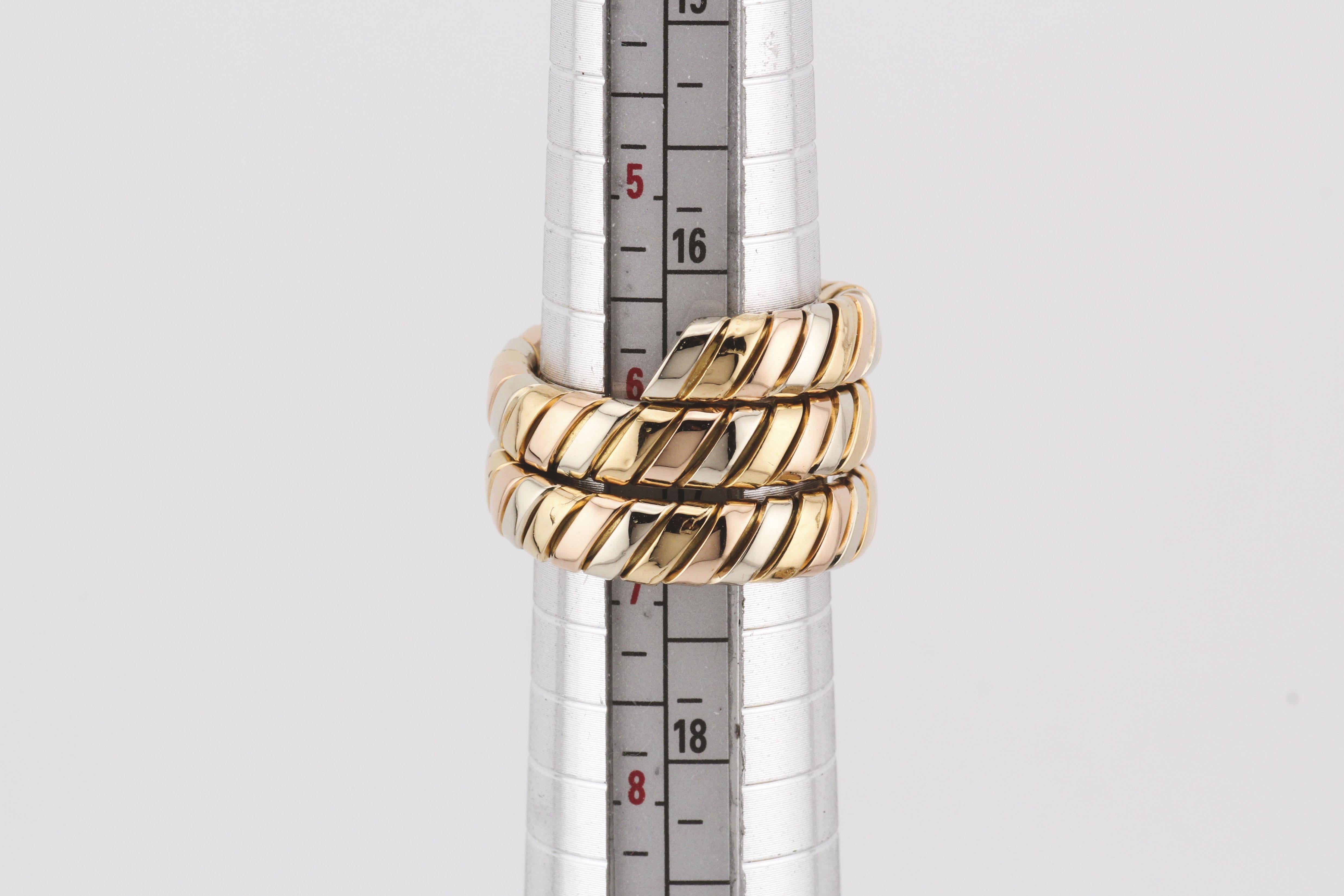 Bulgari Tubogas, bague serpent souple en or 18 carats 3 couleurs, taille 6,5 en vente 4