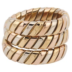 Bulgari Tubogas 3 Color 18K Gold Flexible Snake Ring Size 6.5