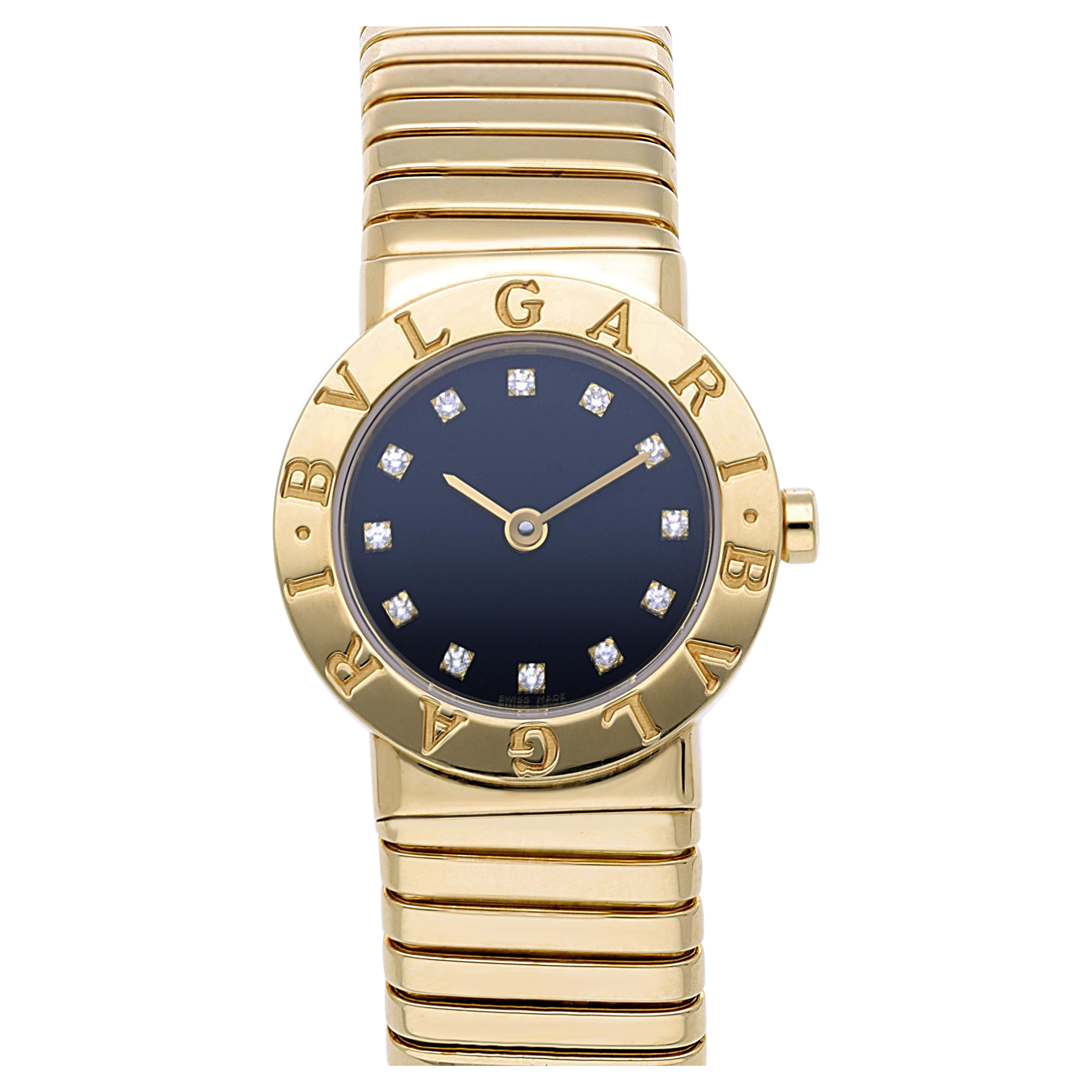 Bulgari Tubogas BB23 18K Yellow Gold Diamond Dial 26mm Ladies Watch Full Set