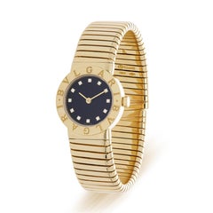 Bulgari Tubogas BB26 18K Yellow Gold Diamond Dial 26mm Ladies Watch Full Set