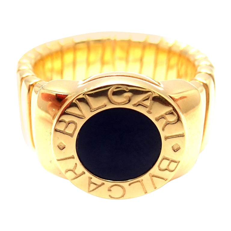Bulgari Tubogas Black Onyx Yellow Gold Band Ring For Sale At 1stdibs