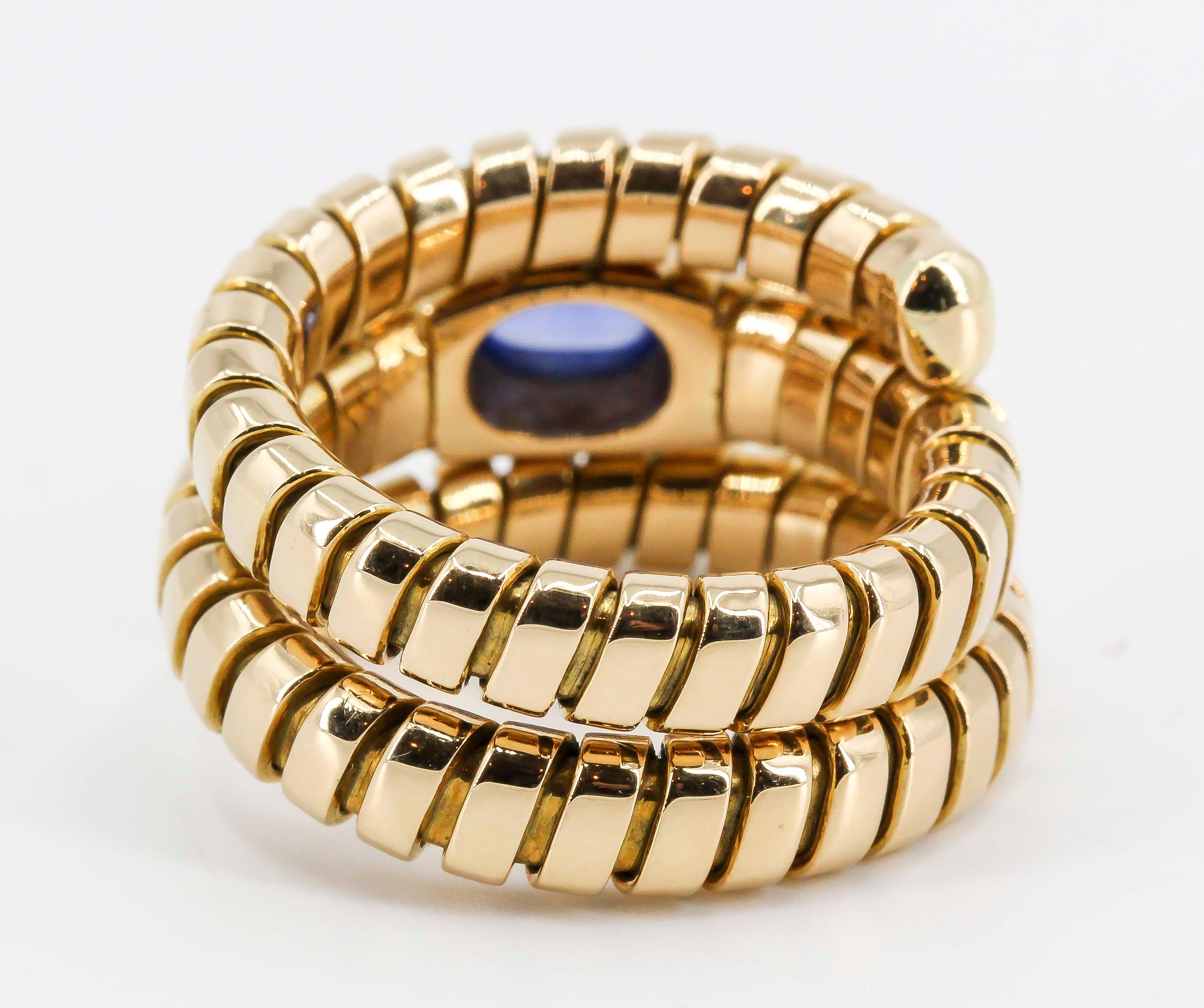 Bulgari Tubogas Blue Sapphire and 18 Karat Yellow Gold Flexible Coil Ring 1