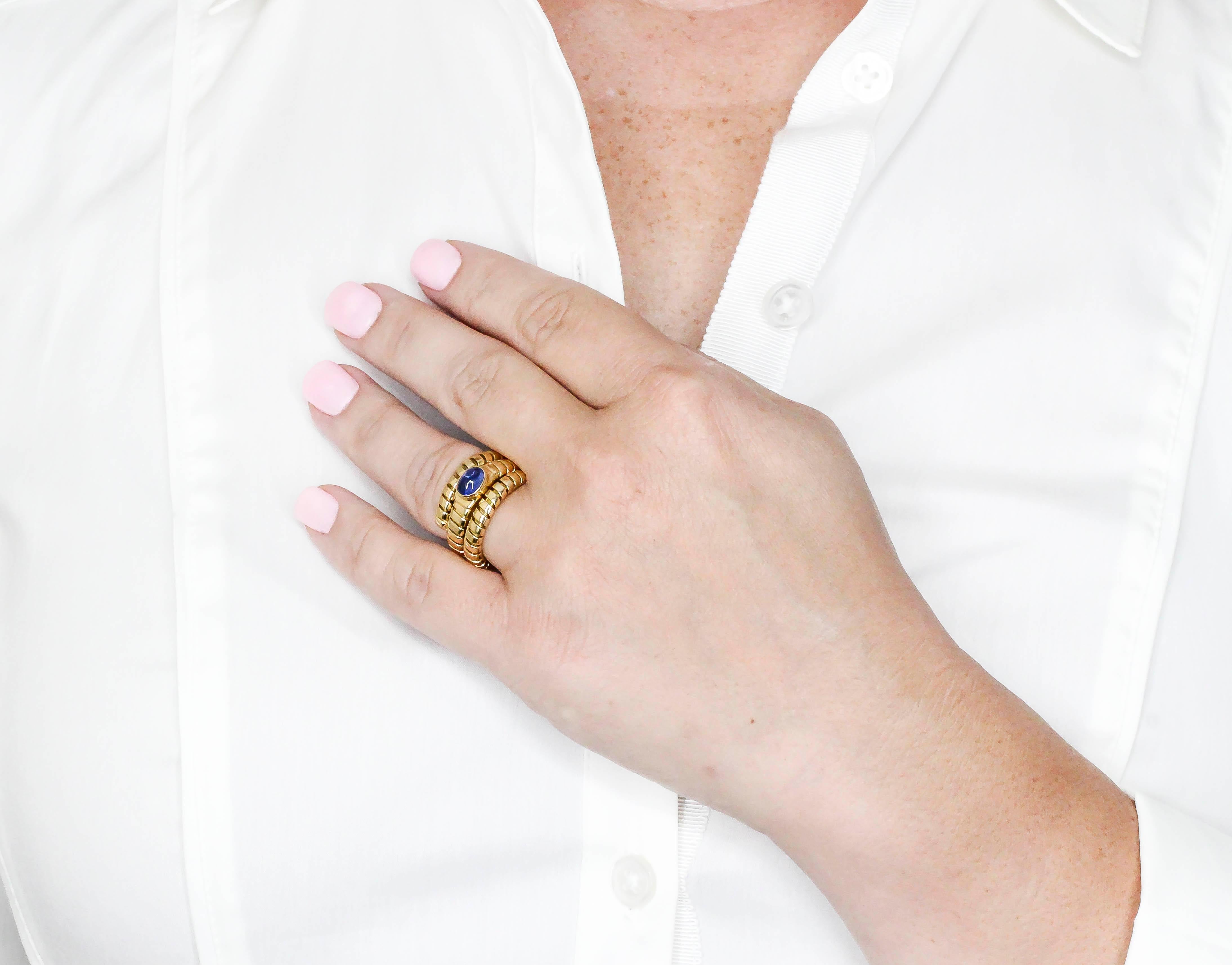 Bulgari Tubogas Blue Sapphire and 18 Karat Yellow Gold Flexible Coil Ring 3