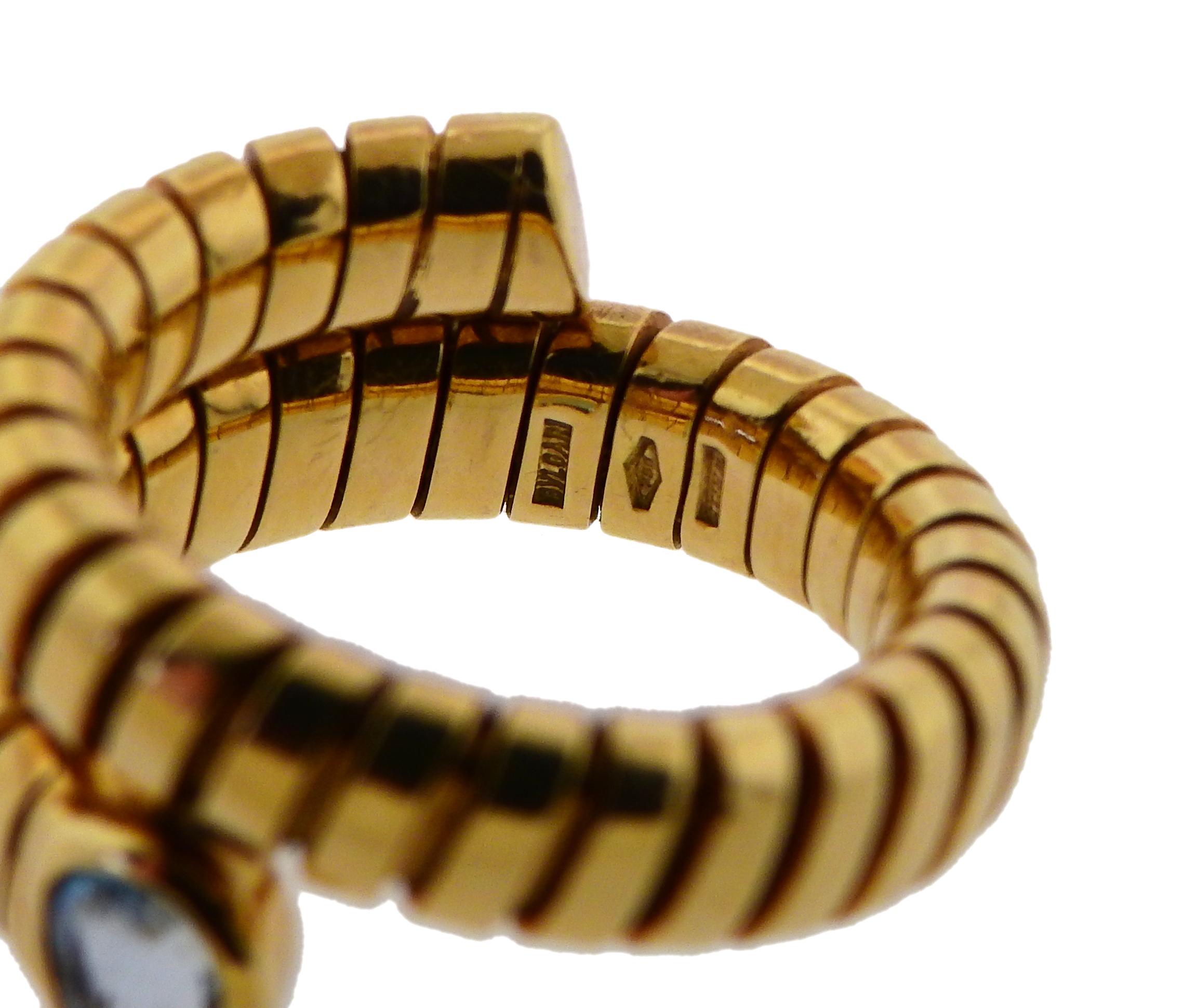 Women's or Men's Bulgari Tubogas Blue Topaz Gold Ring
