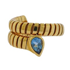 Bulgari Tubogas Blue Topaz Gold Ring