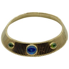 Vintage Bulgari Tubogas Cabochon Sapphire and Peridot Necklace