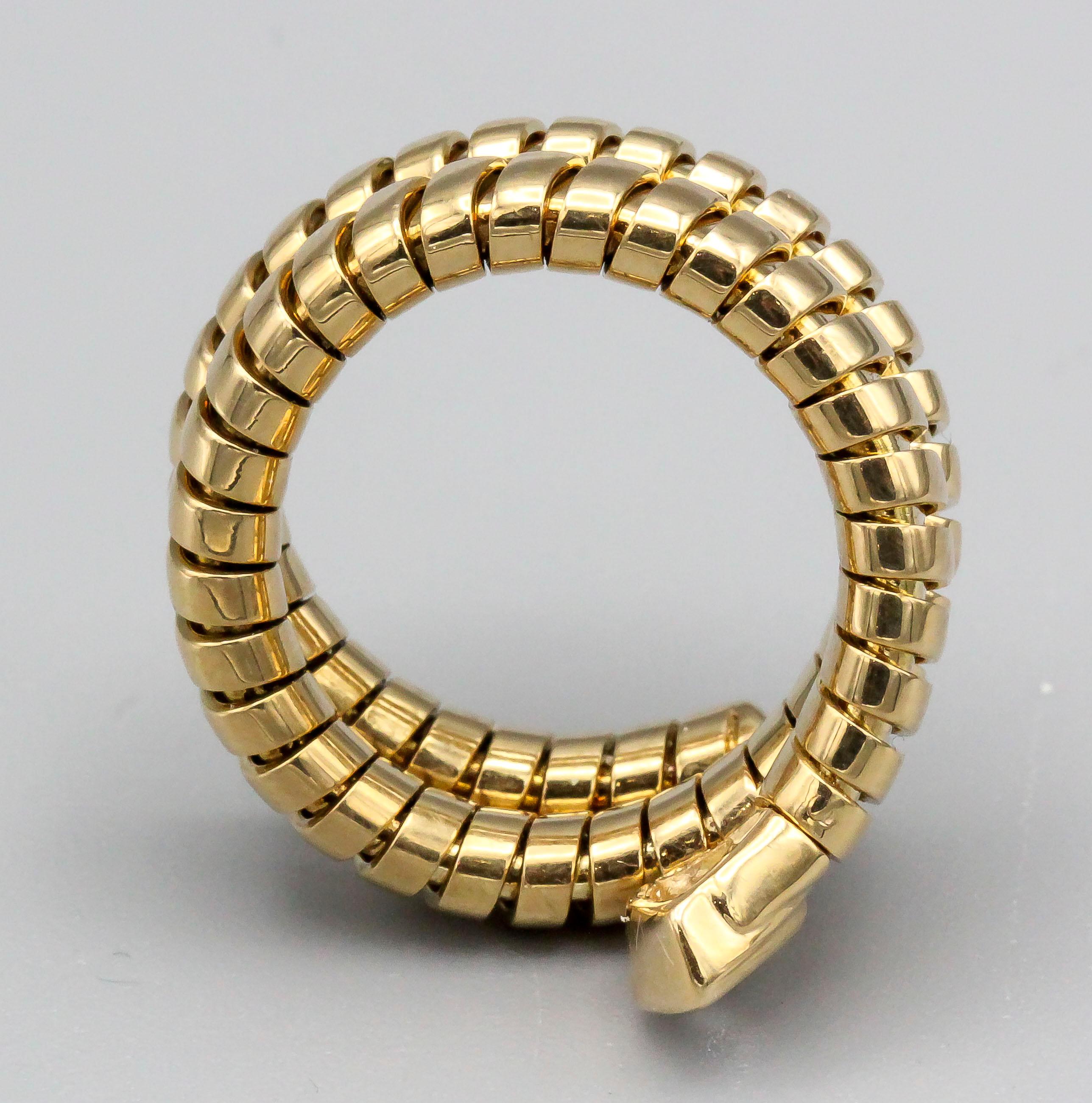 Women's Bulgari Tubogas Diamond and 18 Karat Yellow Gold Flexible Snake Ring