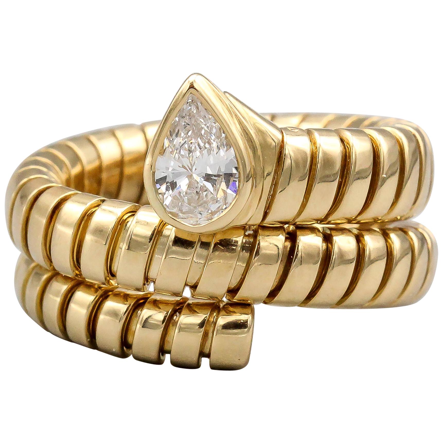 Bulgari Tubogas Diamond and 18 Karat Yellow Gold Flexible Snake Ring