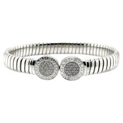 Bulgari Tubogas Diamond Cuff Bangle in Stainless Steel