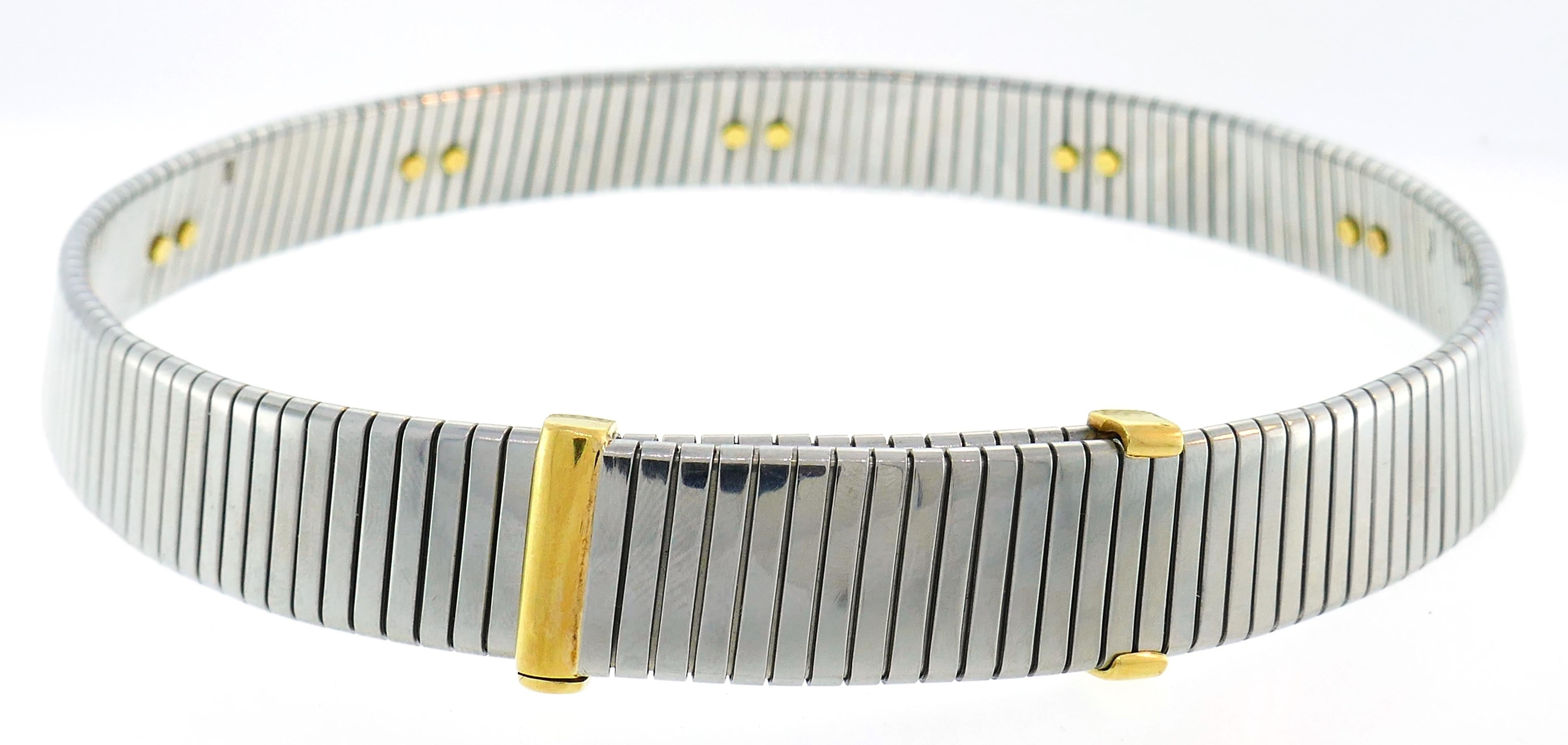 Women's Bulgari Tubogas Earrings and Necklace Set Stainless Steel Yellow Gold, 1980s