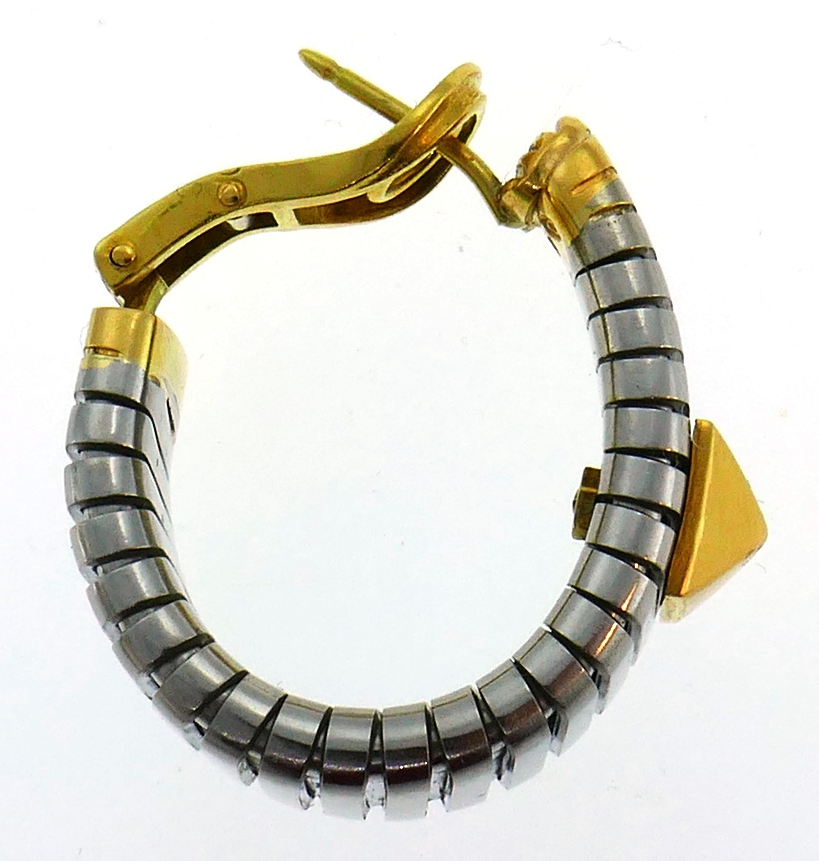 Bulgari Tubogas Earrings and Necklace Set Stainless Steel Yellow Gold, 1980s 1