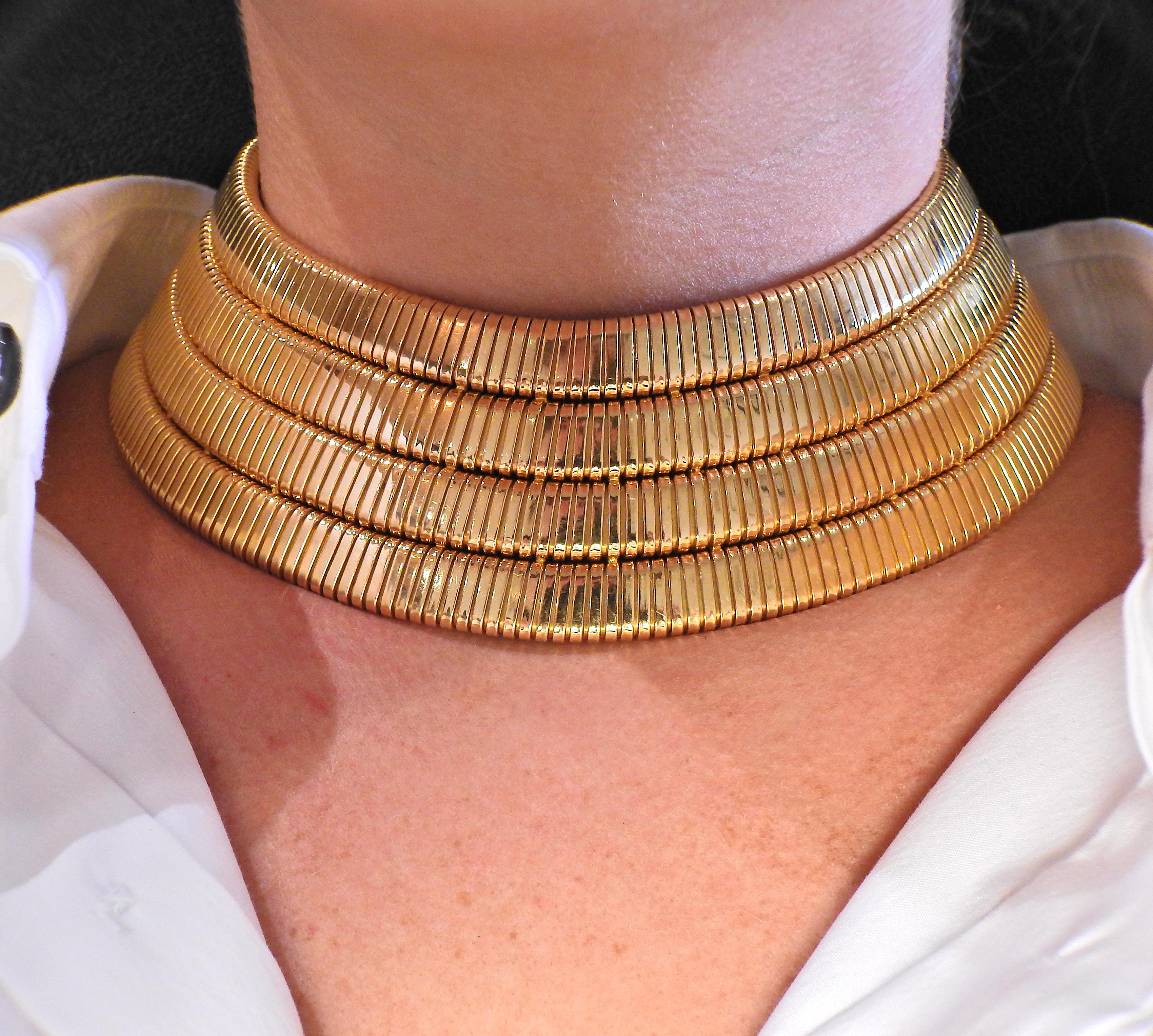 Bulgari Tubogas Four-Row Gold Collar Necklace 2