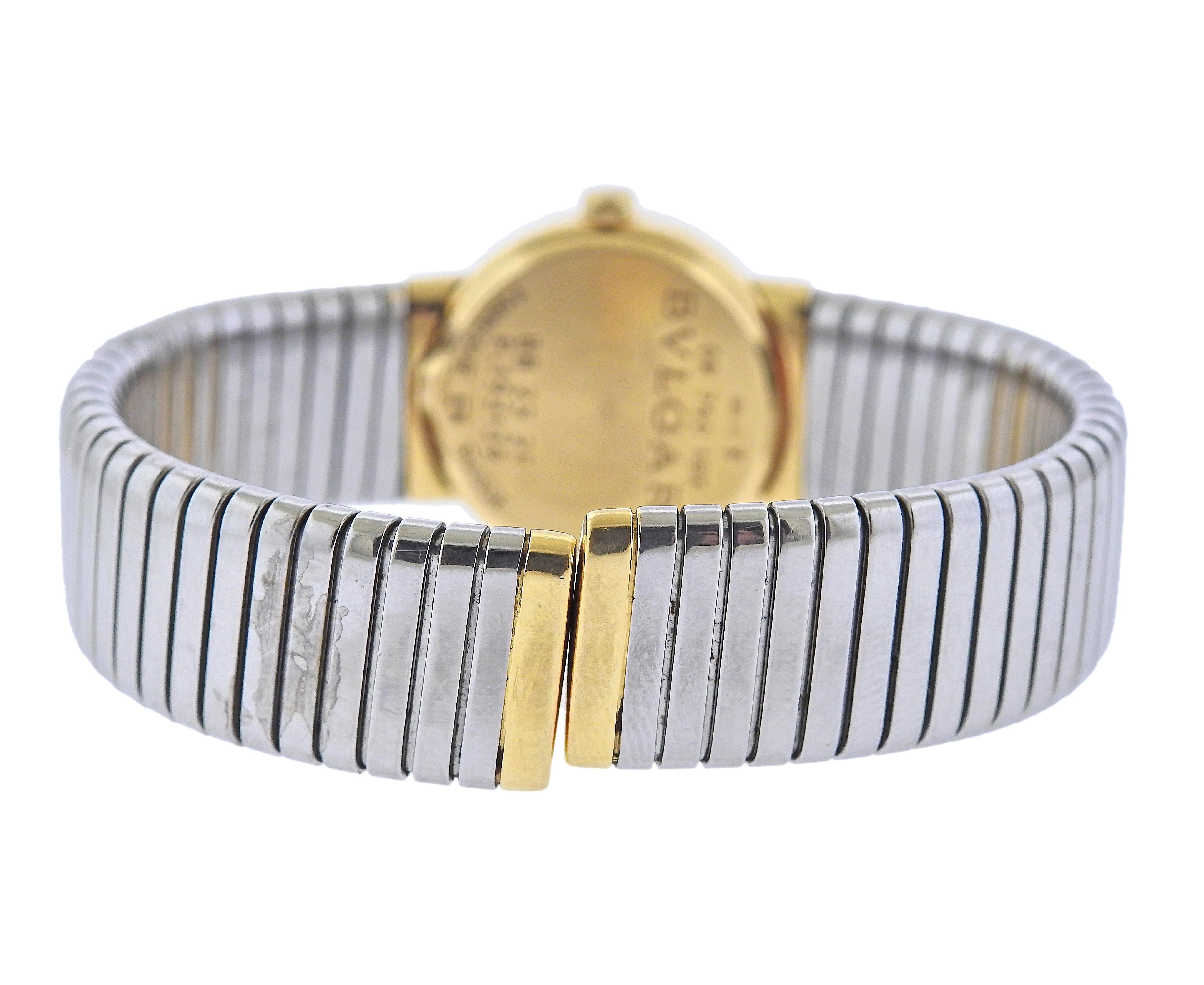 Bulgari Bracelet montre Tubogas BB232T en or et acier Excellent état - En vente à New York, NY