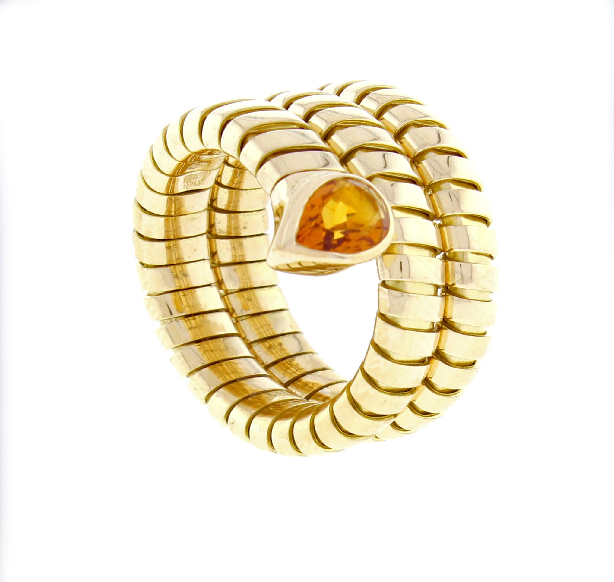 Bulgari Tubogas Gold Citrine Wrap Ring In Excellent Condition In Bethesda, MD