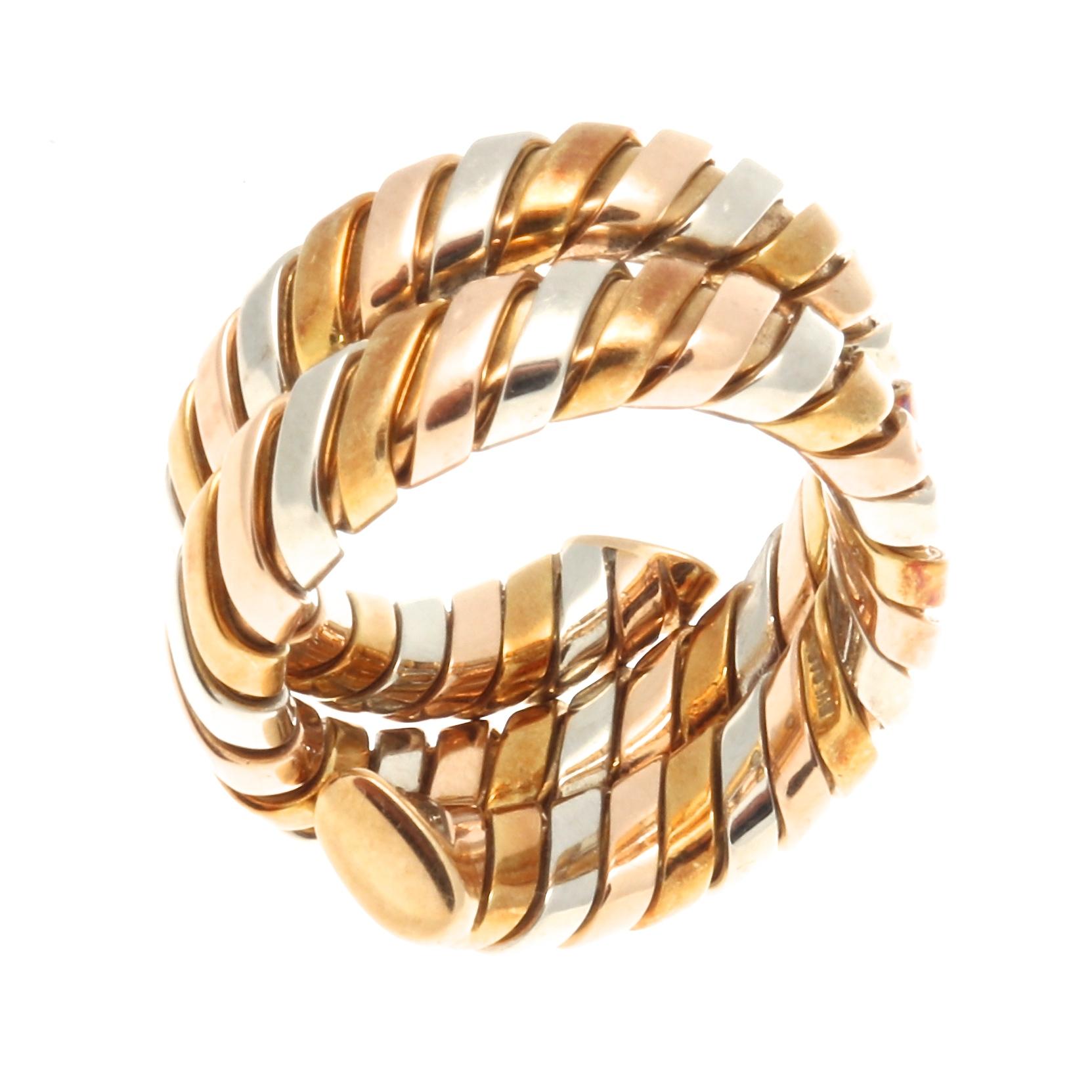 Bulgari Tubogas Gold Ring In Excellent Condition In Beverly Hills, CA