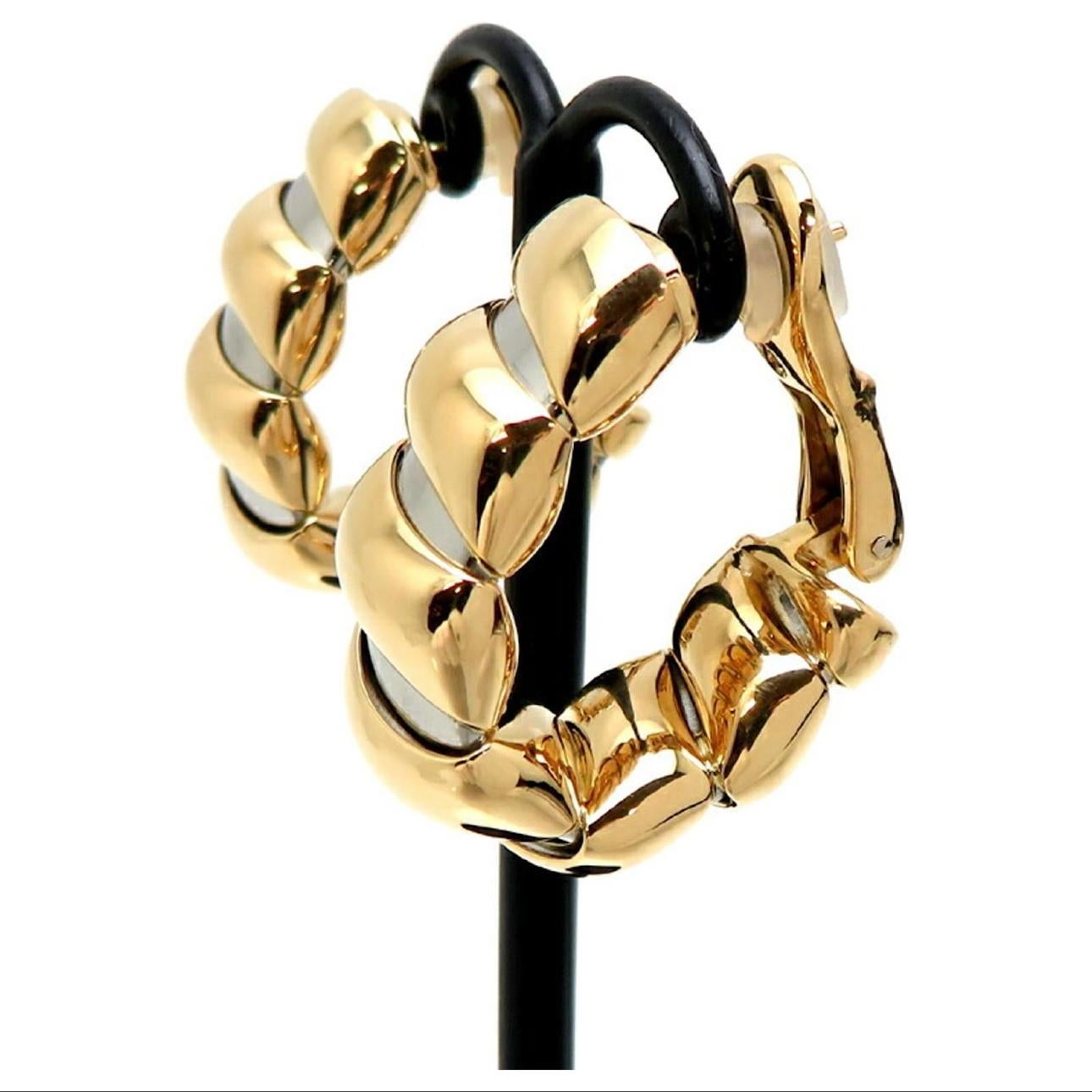 Bulgari Tubogas Gold Stainless Steel Hoop Earrings For Sale 1