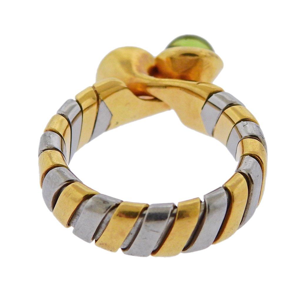 Women's or Men's Bulgari Tubogas Gold Steel Amethyst Peridot Ring For Sale