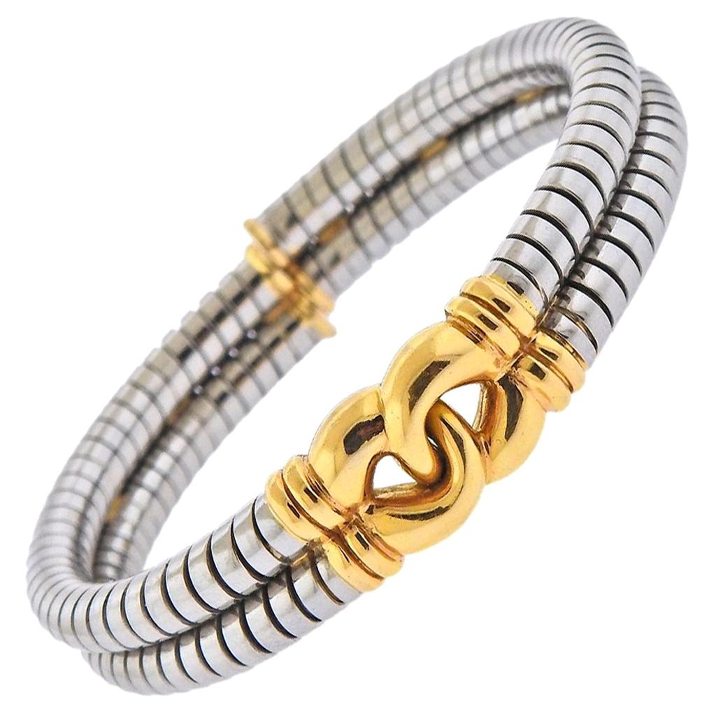 Bulgari Tubogas Gold Steel Cuff Bracelet