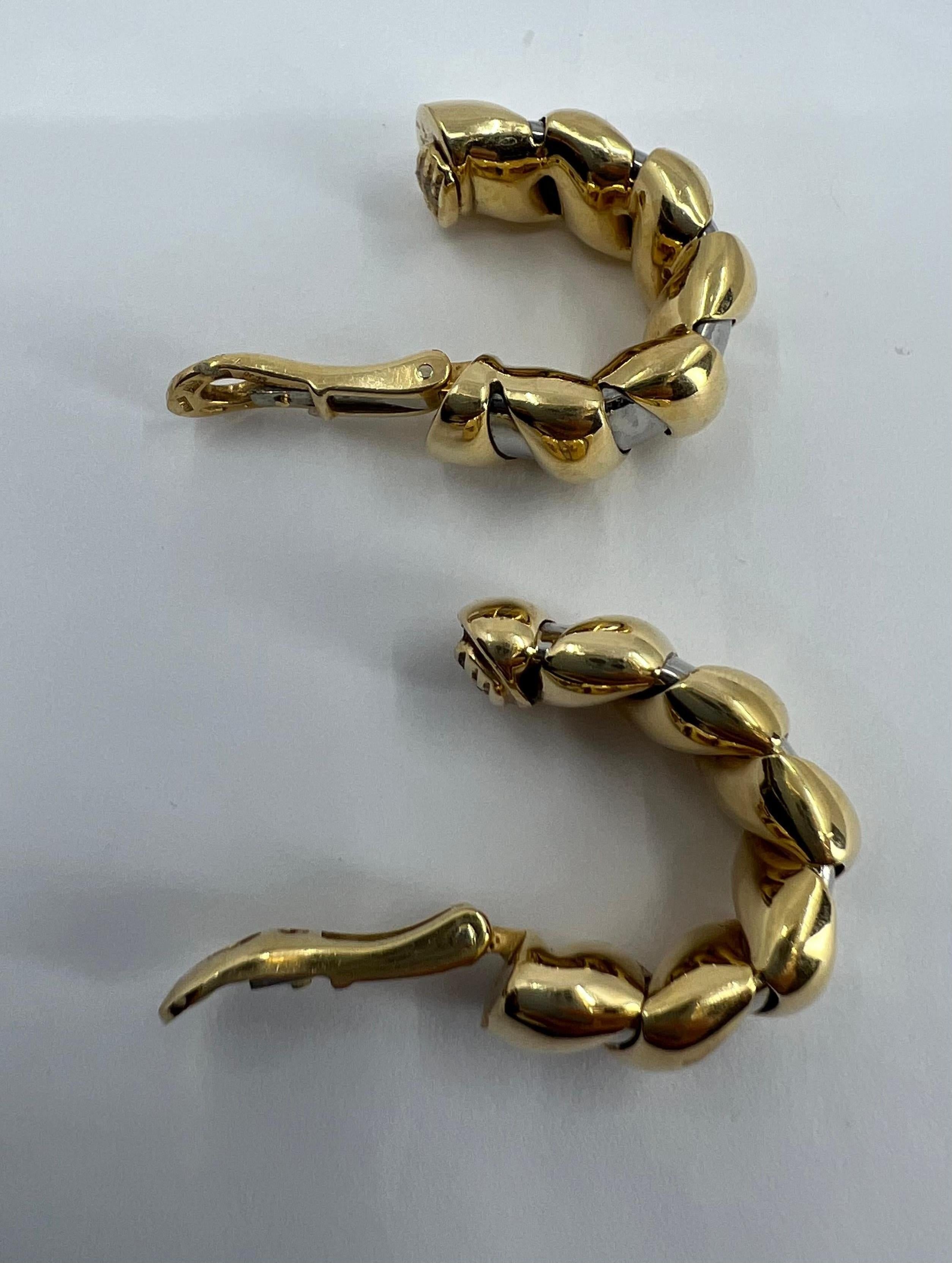 Bulgari Tubogas Gold Steel Earrings In Excellent Condition In Beverly Hills, CA