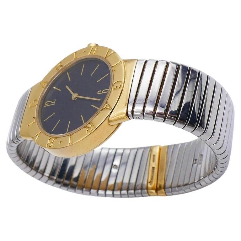 Women's or Men's Bulgari Tubogas Gold Watch Stainless Steel Bracelet For Sale
