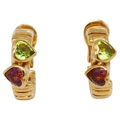 Bulgari Tubogas Hearts Gemstone Gold Hoop Earrings