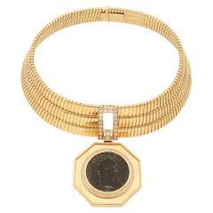 BULGARI Tubogas Necklace with Ancient Domiziano Coin Pendant 81–96 AD