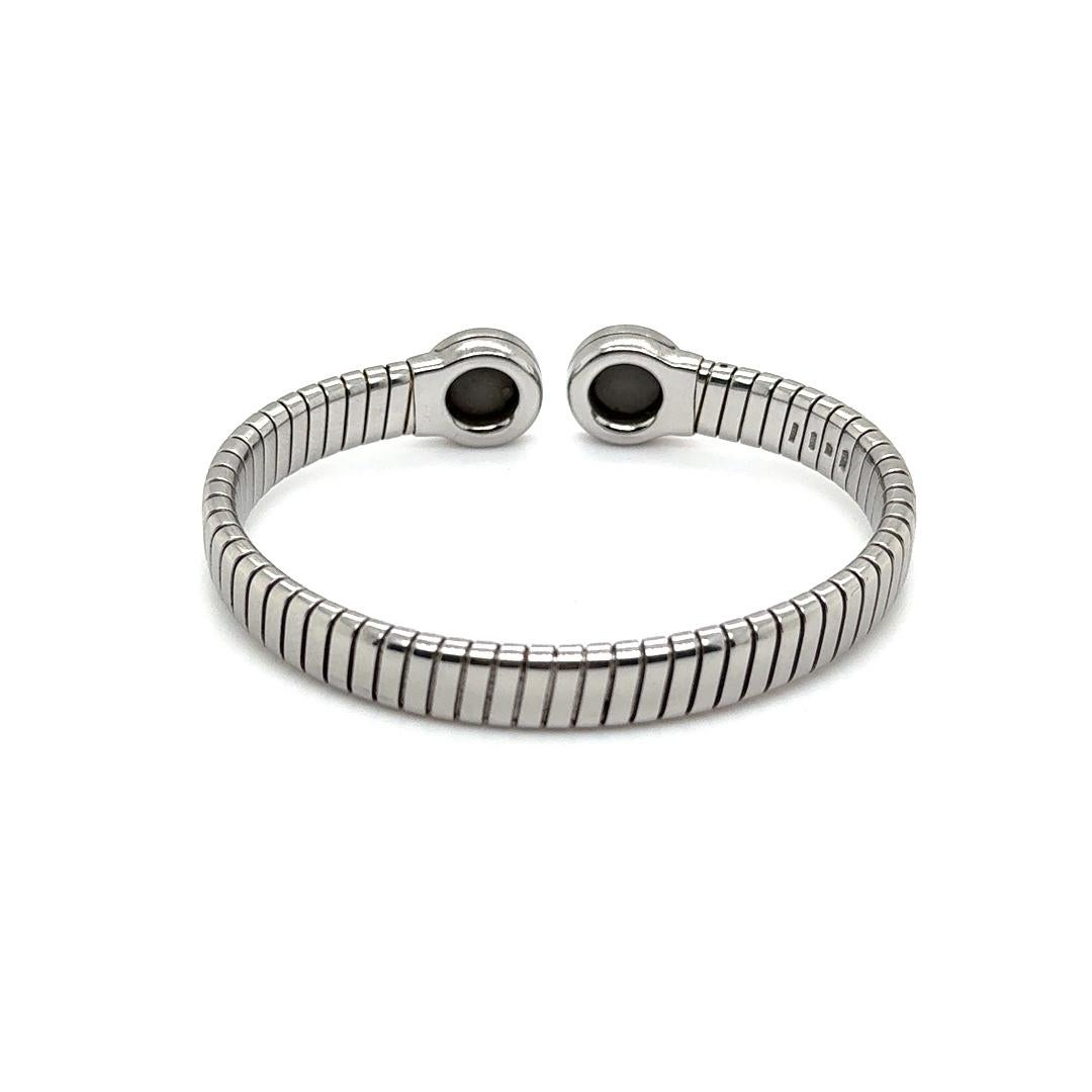 Contemporary Bulgari Tubogas Onyx Cuff Bangle in Stainless Steel