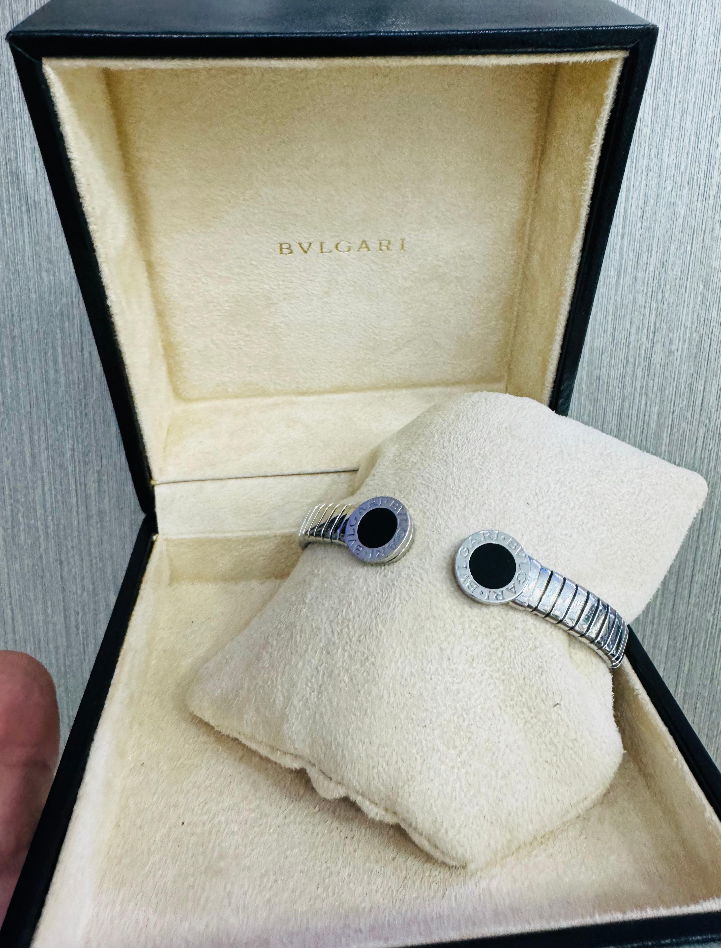 Bulgari Tubogas Onyx Cuff Bangle in Stainless Steel 1