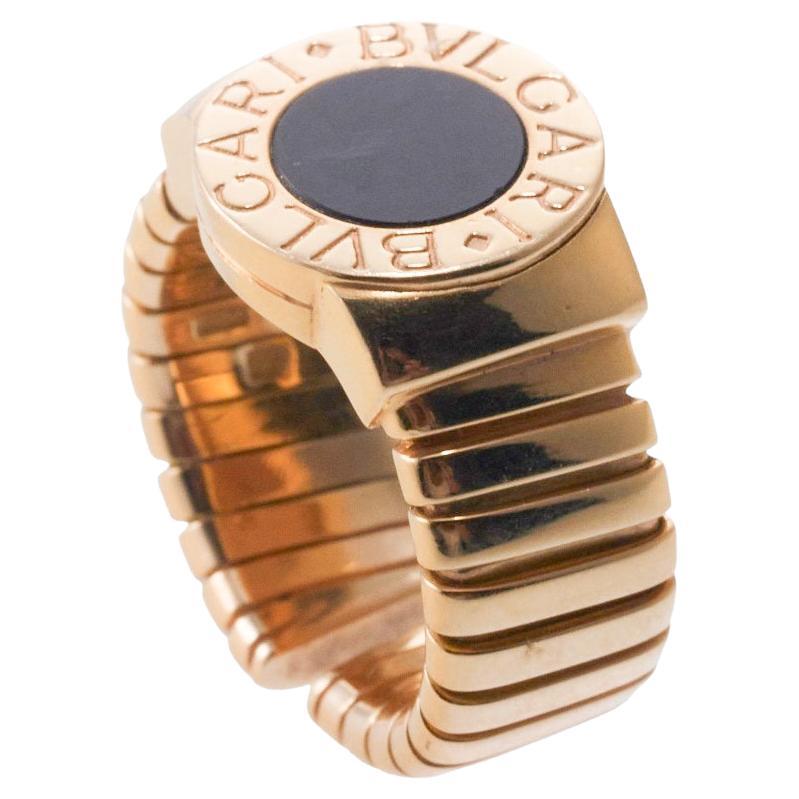 Bulgari Tubogas Onyx Gold Ring For Sale