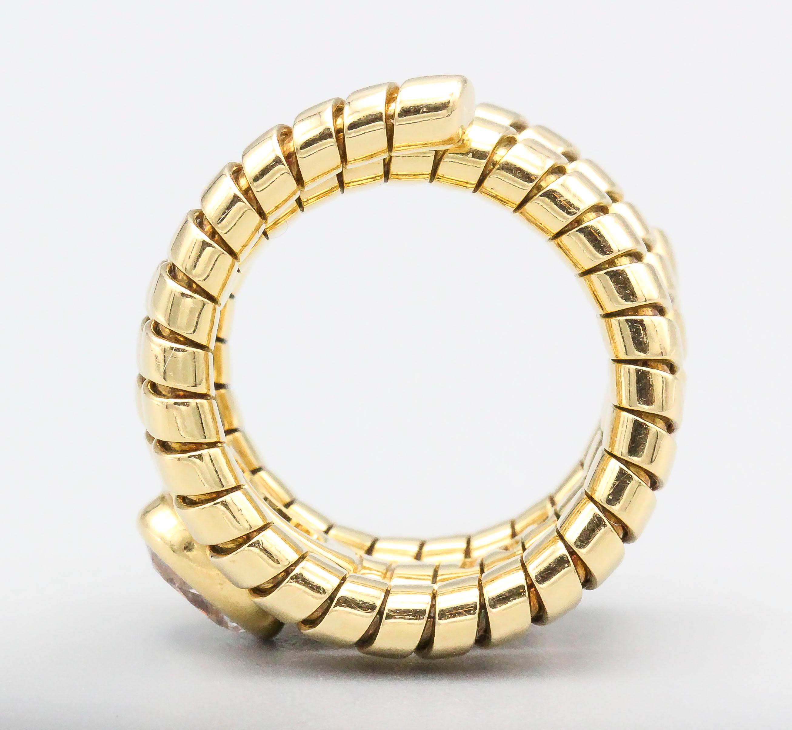 Women's Bulgari Tubogas Oval Diamond and 18 Karat Yellow Gold Flexible Snake Ring