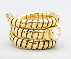 Bulgari Tubogas Oval Diamond and 18 Karat Yellow Gold Flexible Snake Ring