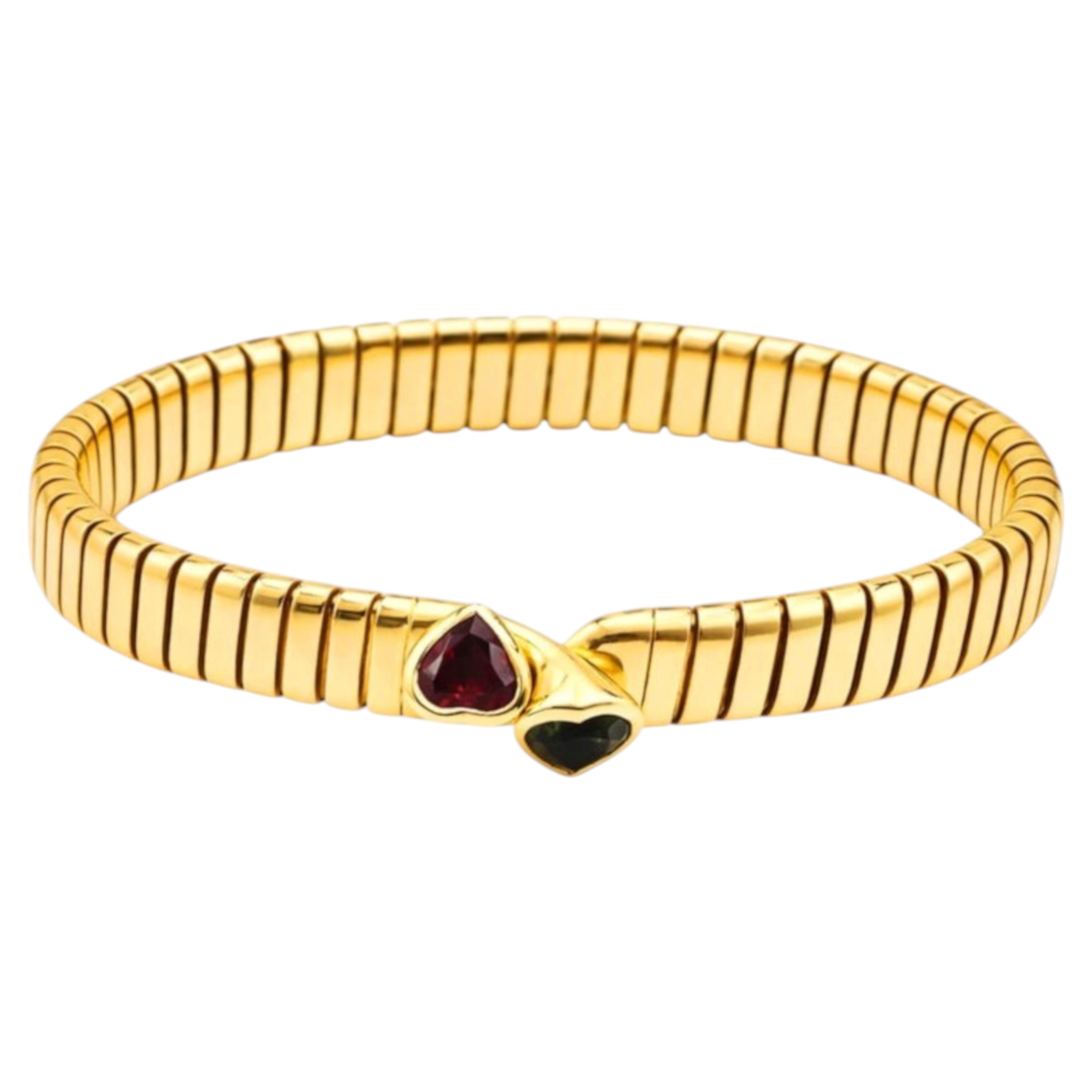 Bulgari Tubogas Pulsera de peridoto y turmalina en oro amarillo de 18 quilates en venta