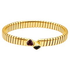 Bracelet Bulgari Tubogas en or jaune 18 carats, péridot et tourmaline
