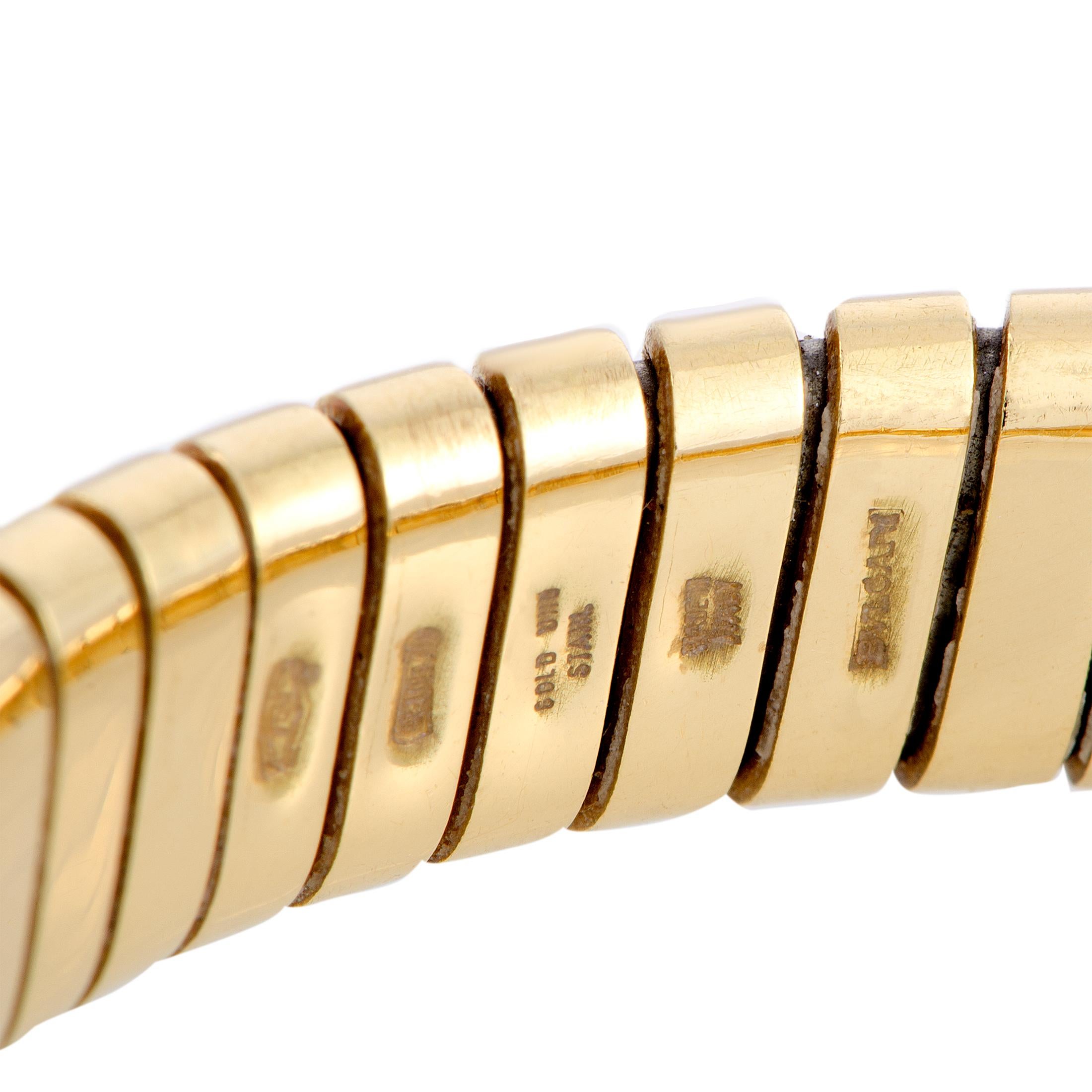 Women's Bulgari Tubogas Peridot and Tourmaline Yellow Gold Heart Bangle Bracelet
