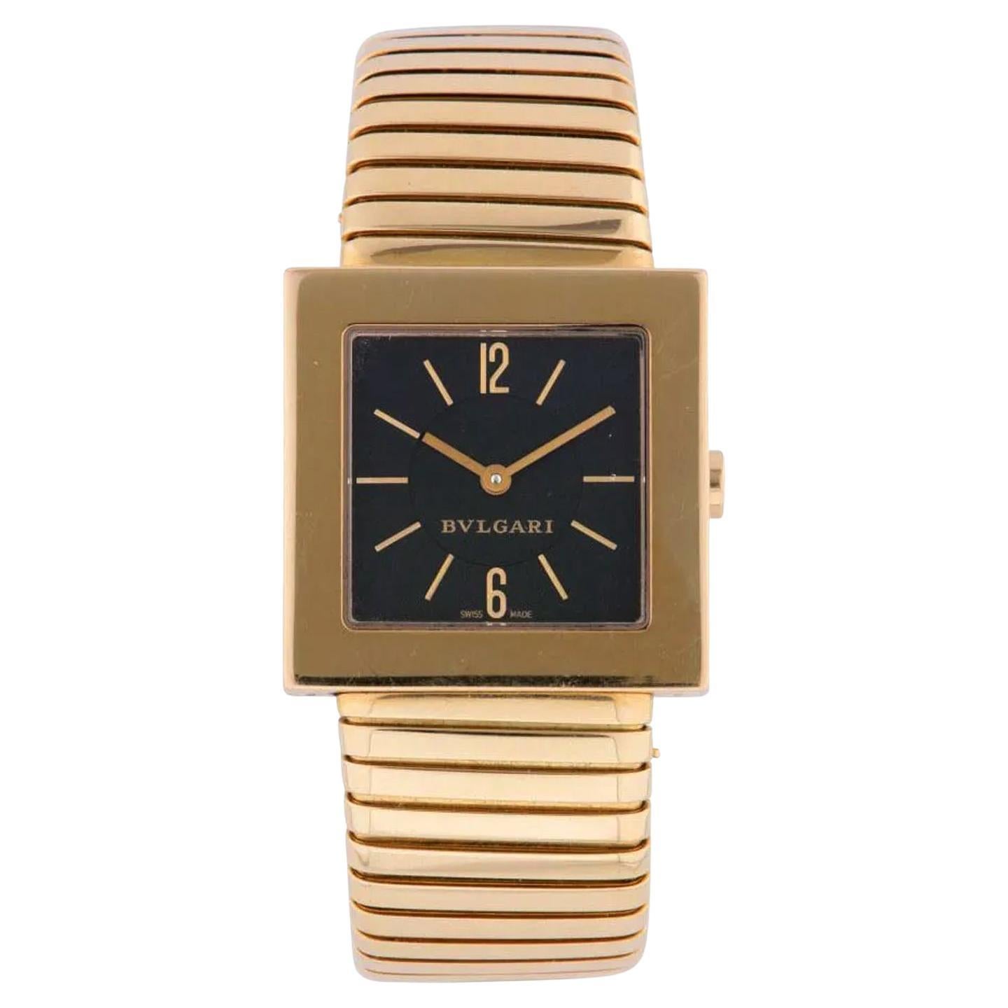 Bulgari Tubogas Quadrato 30mm Black Square Dial 18K Gold Vintage Watch SQ 22 2 T