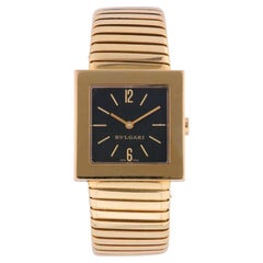 Bulgari Tubogas Quadrato 30mm Schwarzes quadratisches Zifferblatt 18K Gold Vintage Uhr SQ 22 2 T