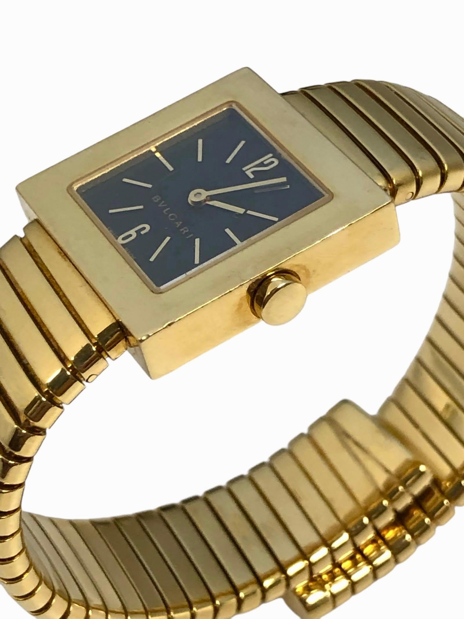 Women's Bulgari Tubogas Quadrato Ladies 18k Yellow Gold Cuff Wrist Watch For Sale
