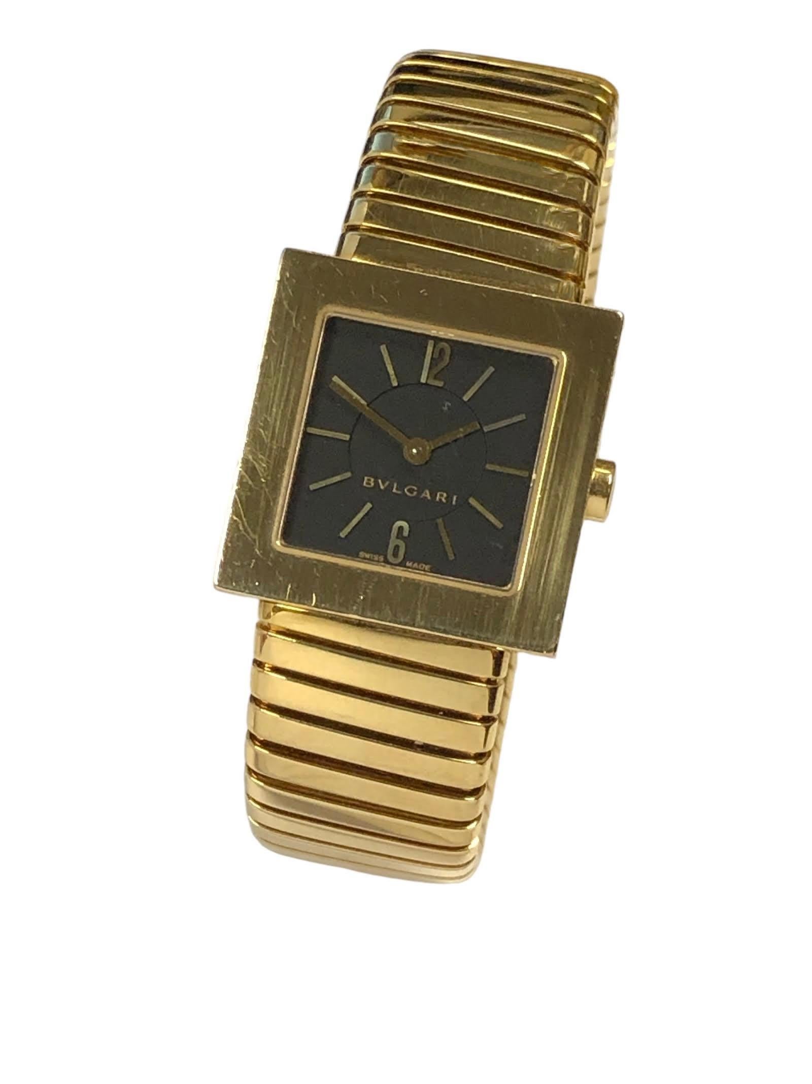 Bulgari Tubogas Quadrato Ladies 18k Yellow Gold Cuff Wrist Watch For Sale 1