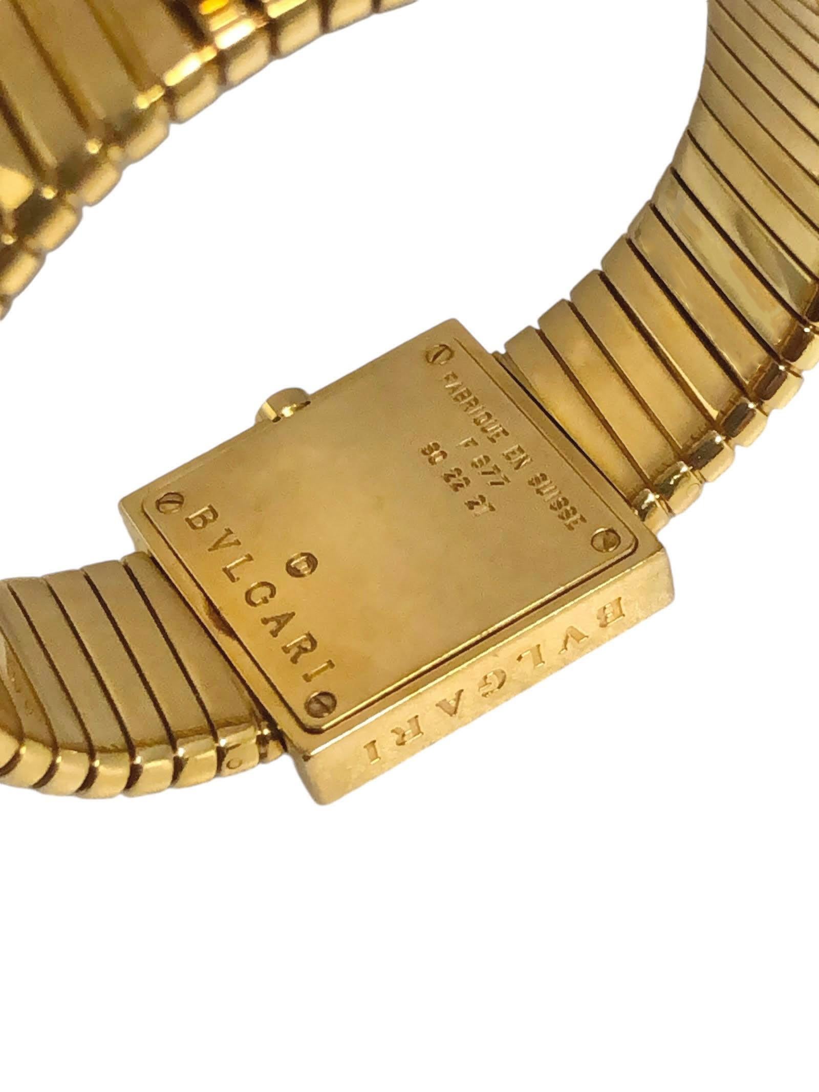 Bulgari Tubogas Quadrato Ladies 18k Yellow Gold Cuff Wrist Watch For Sale 2