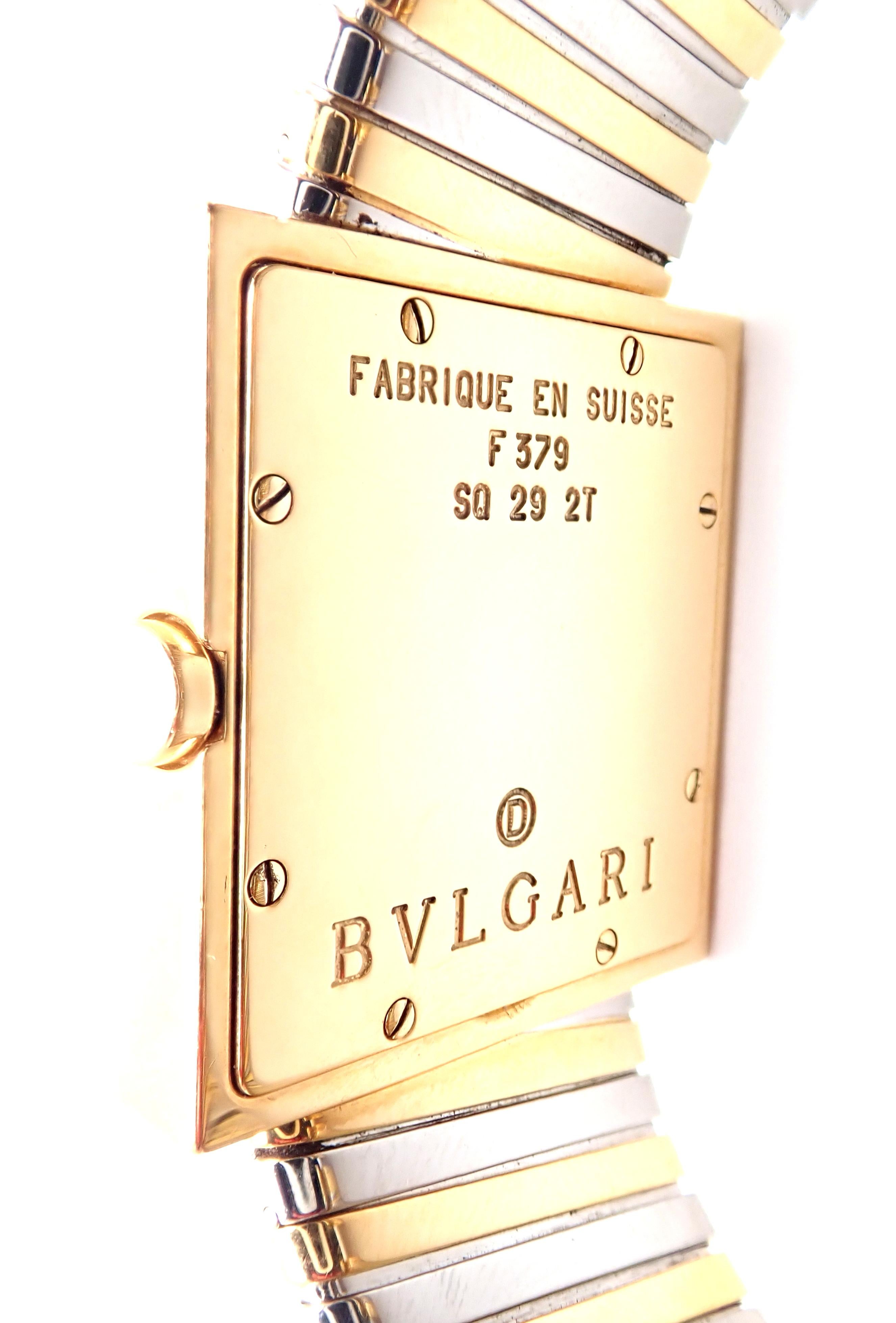 Women's or Men's Bulgari Tubogas Quadrato Yellow Gold and Stainless Steel Bracelet Watch SQ292T