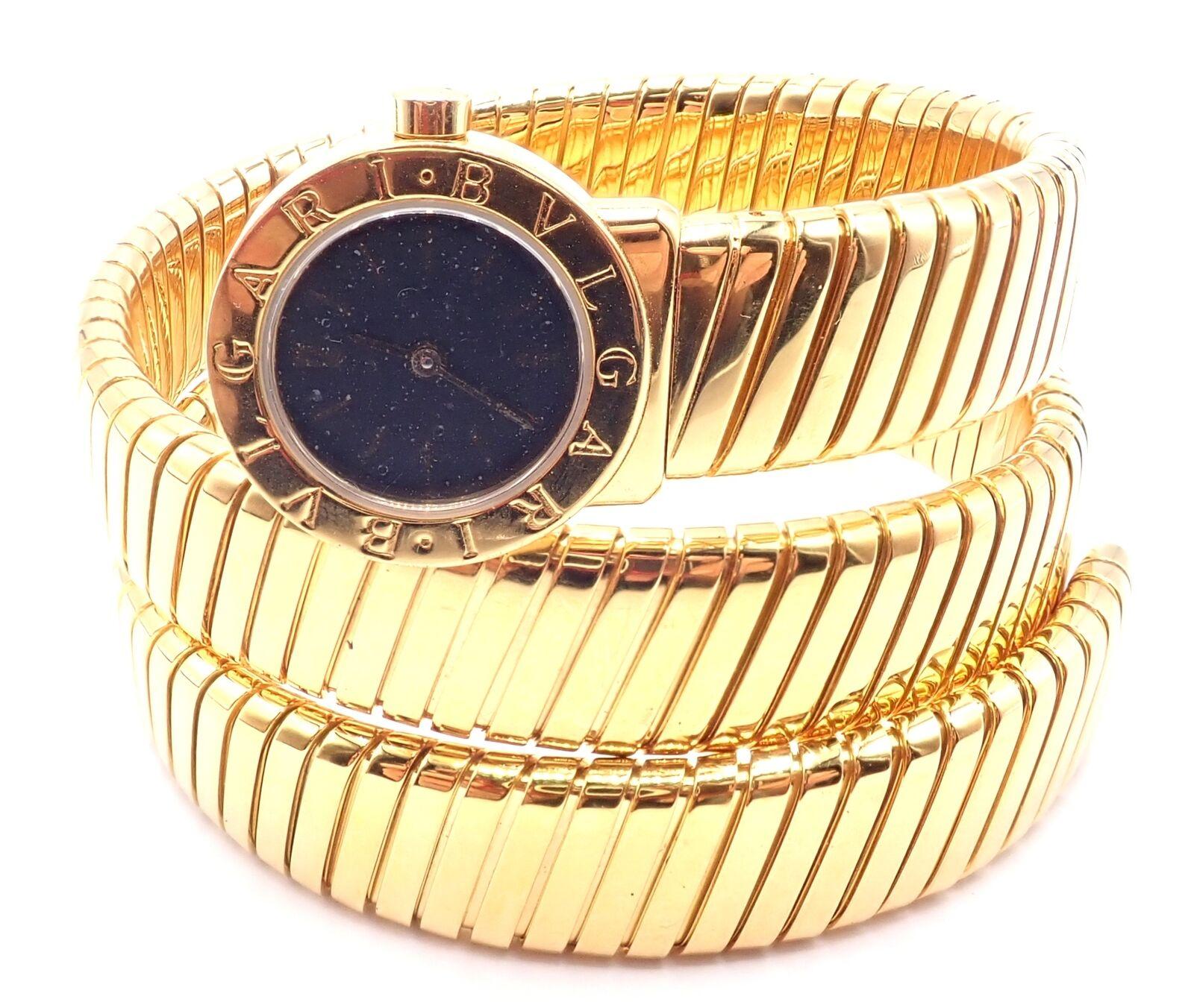 18k yellow gold Tubogas Serpent Snake bracelet watch by Bulgari.
The Authentic Bulgari 18k Yellow Gold Tubogas Serpenti Snake Bracelet Watch combines exquisite craftsmanship with iconic design. 
This luxurious timepiece features a flexible,