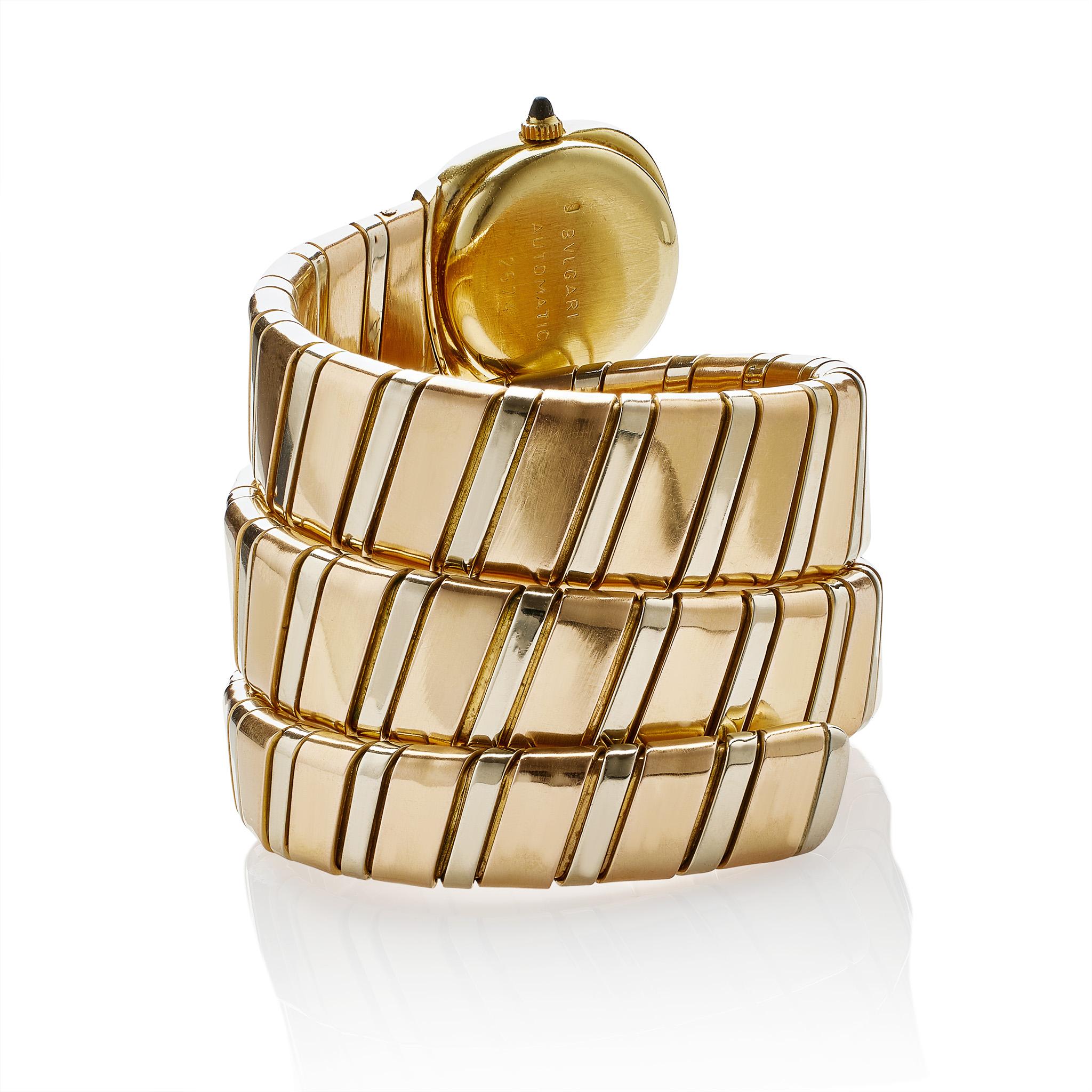 Montre-bracelet automatique Tubogas Serpenti en or tricolore 18 carats de Bulgari en vente 2