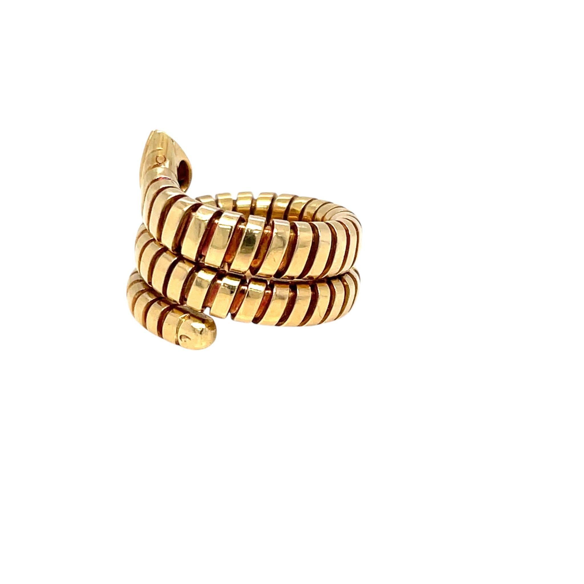 Women's Bulgari Tubogas Serpenti Diamond 18k Yellow Gold 3-Row Ring For Sale
