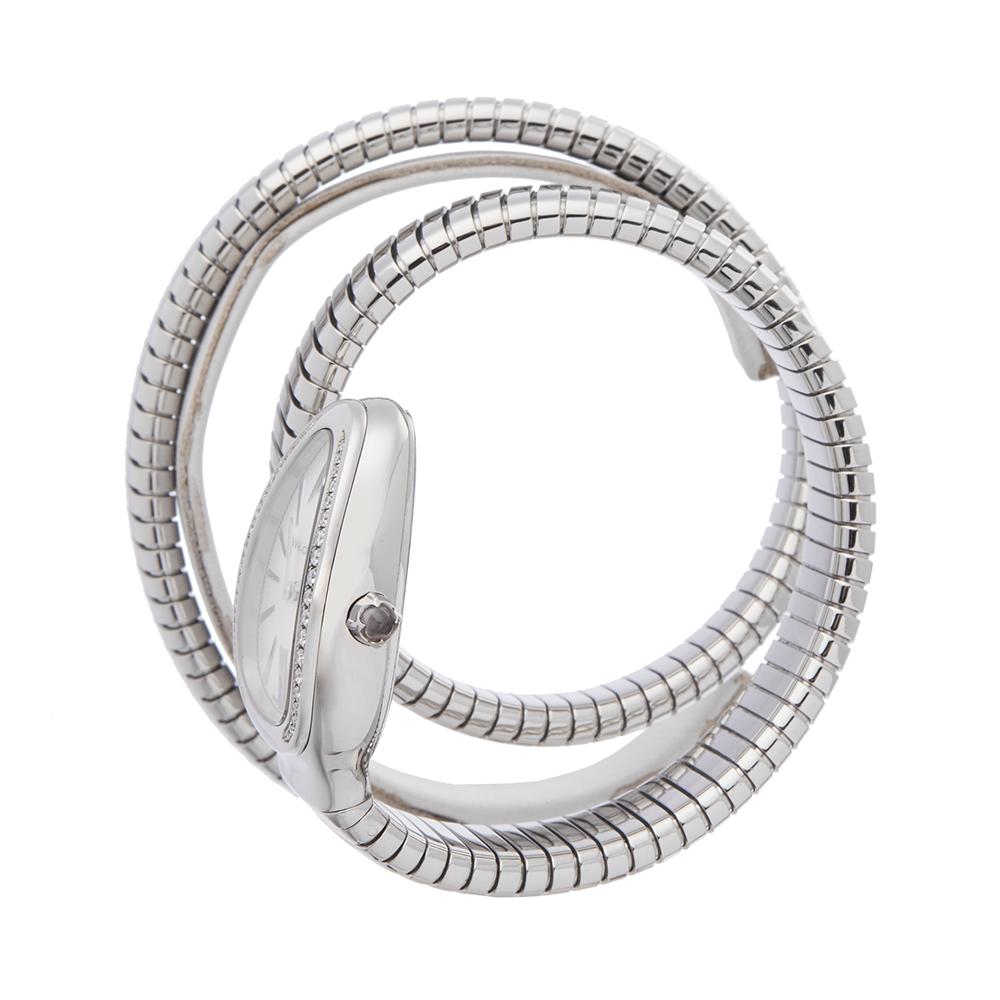 Bulgari Tubogas Serpenti Diamond Stainless Steel SP 35 S In Excellent Condition In Bishop's Stortford, Hertfordshire